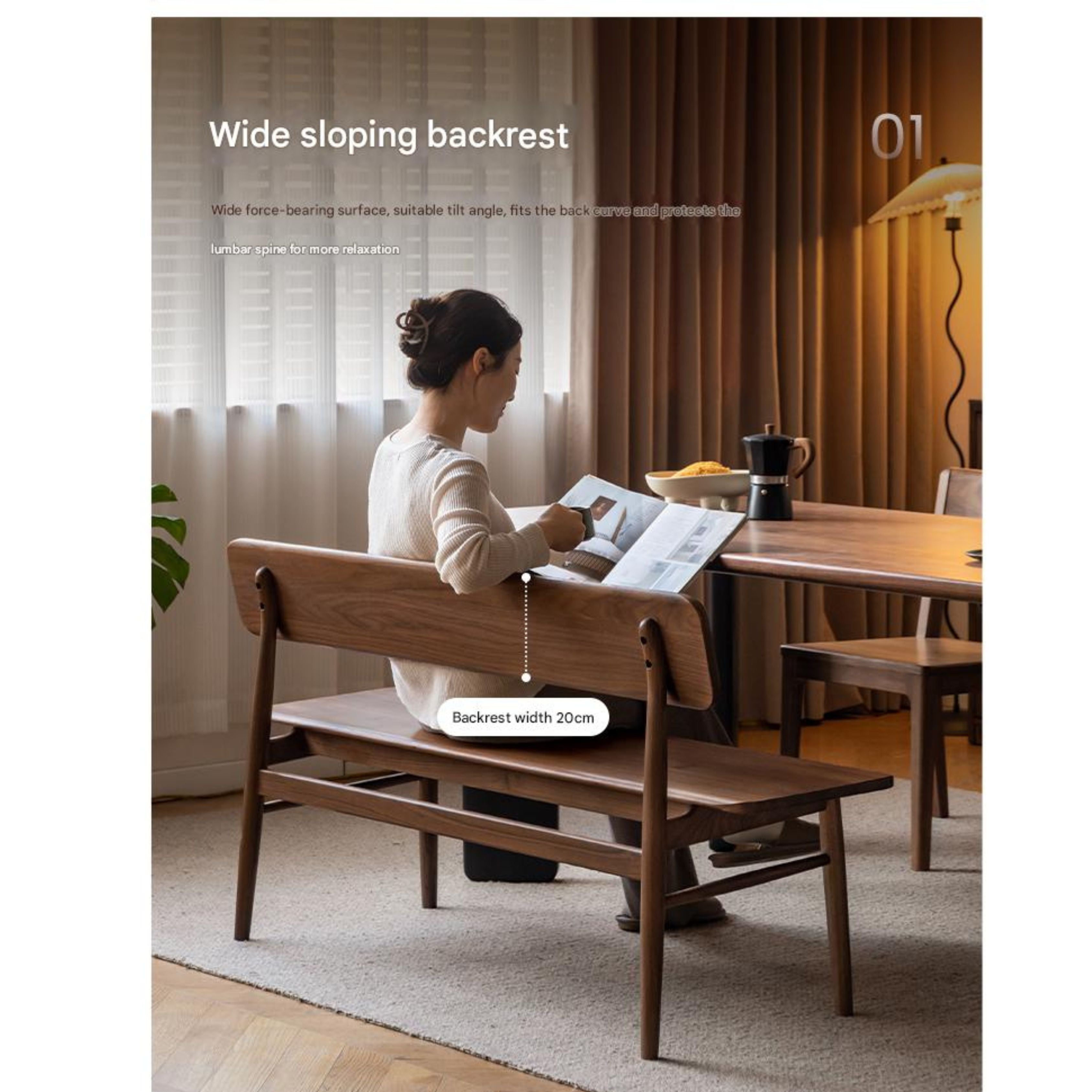 Black Walnut Solid Wood Long Bench