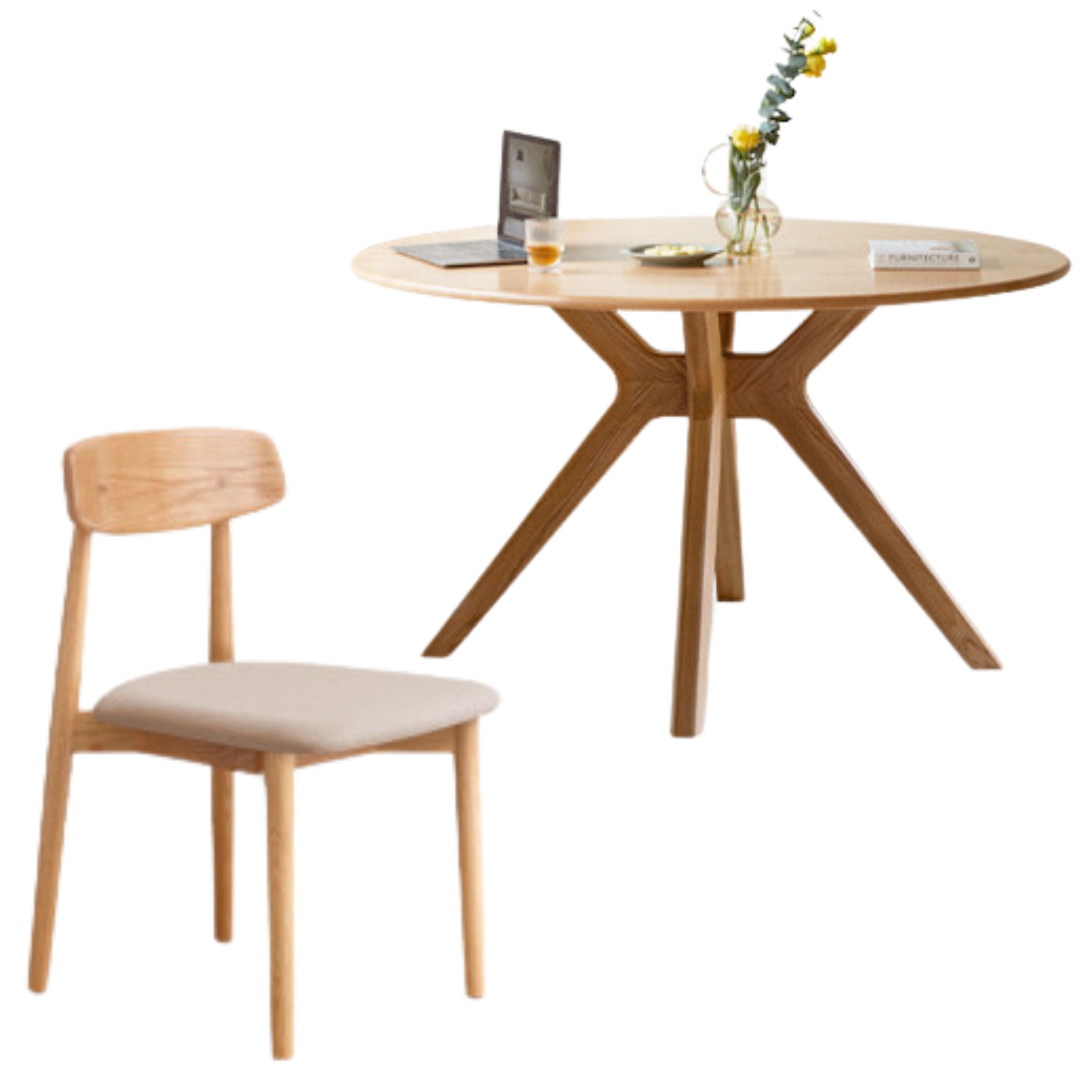Oak Solid Wood Modern Minimalist Style Round Dining Table