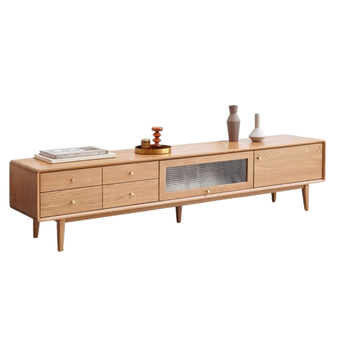 Oak Solid Wood Flip Door TV Cabinet.