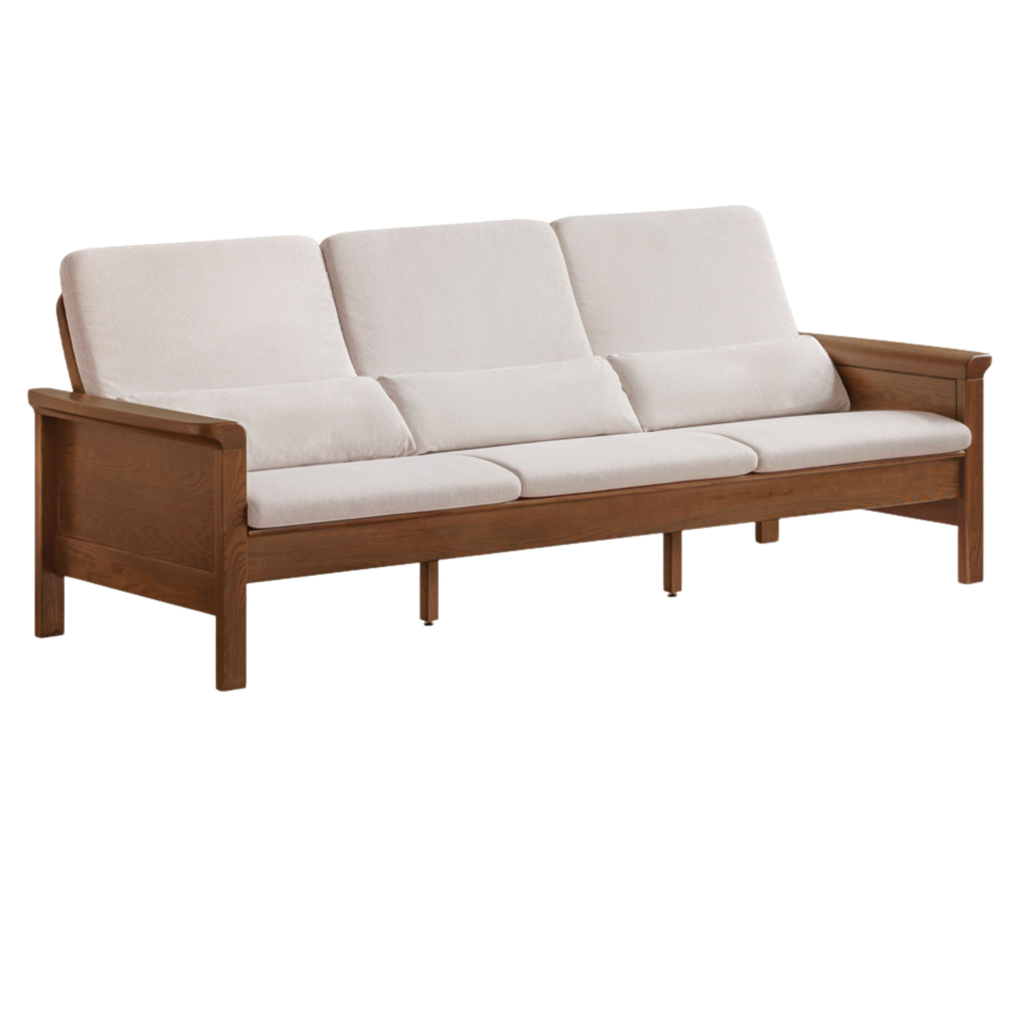 Ash Walnut Colored Straight Fabric Sofa.