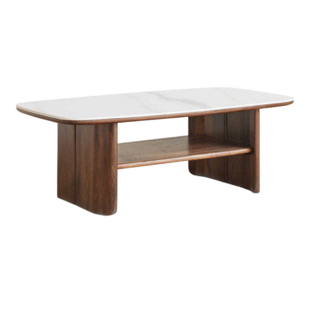 Rubber, Black Walnut, Сherry Solid Wood Rock Plate Coffee Table