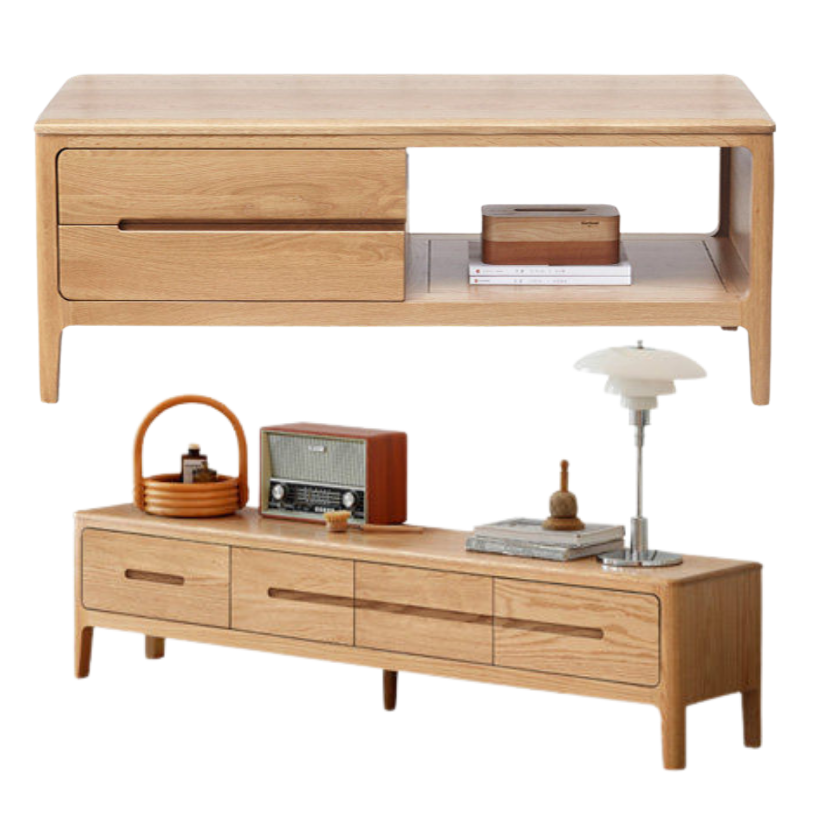 Oak, Solid Rubberwood Coffee Table Three Drawers