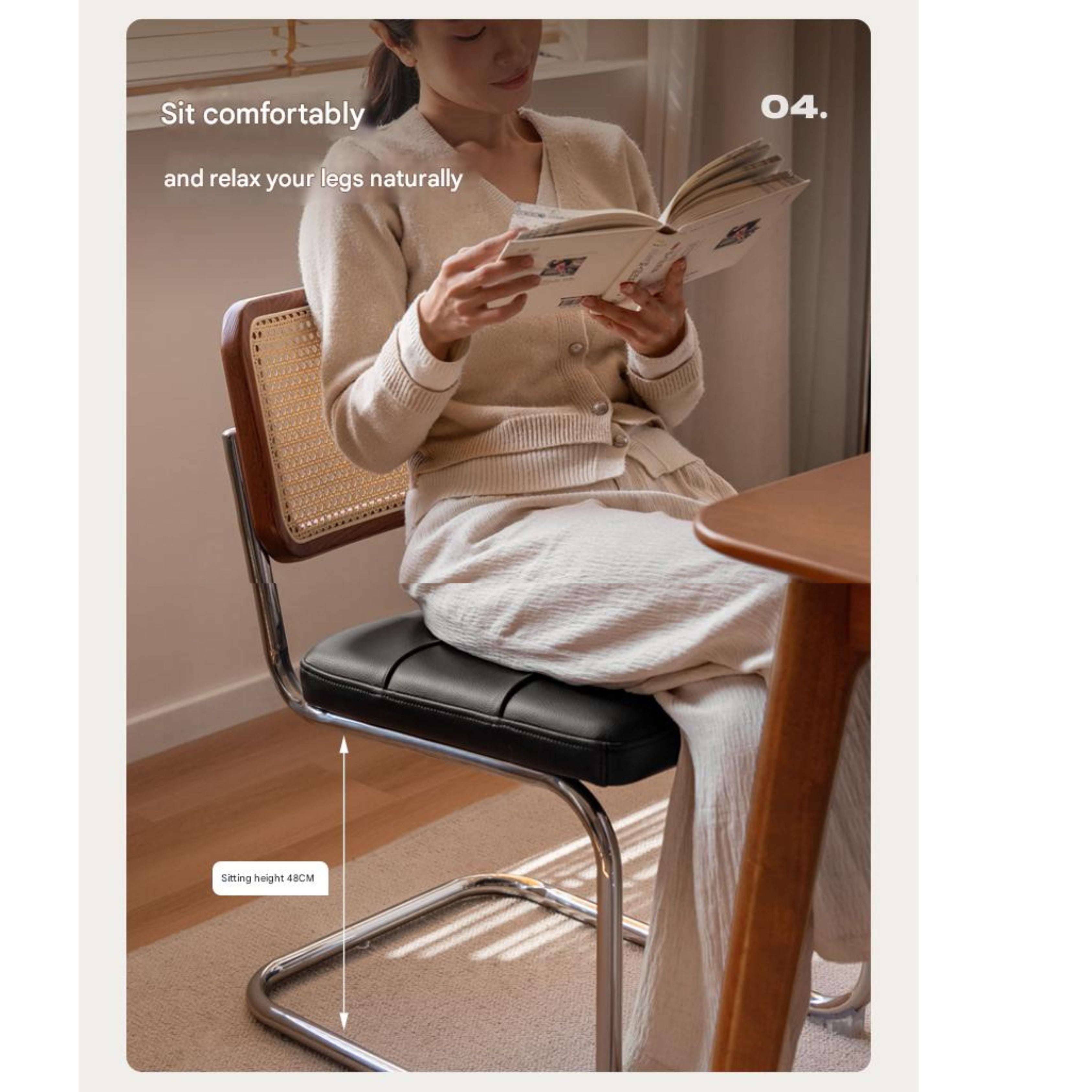 4 pcs Oak Solid Wood leather Soft Suspended Chair