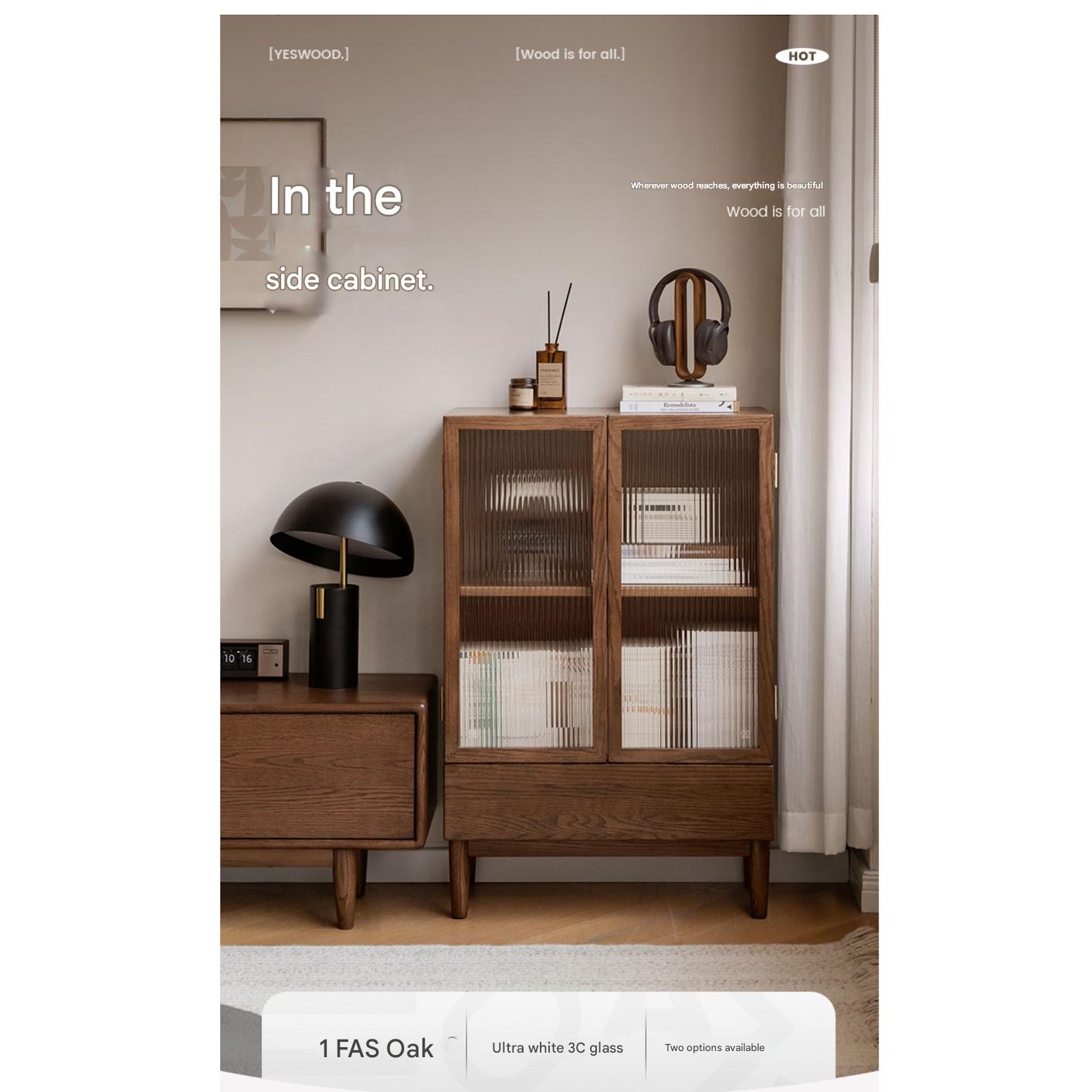 Oak Solid Wood Modern Side Cabinet.