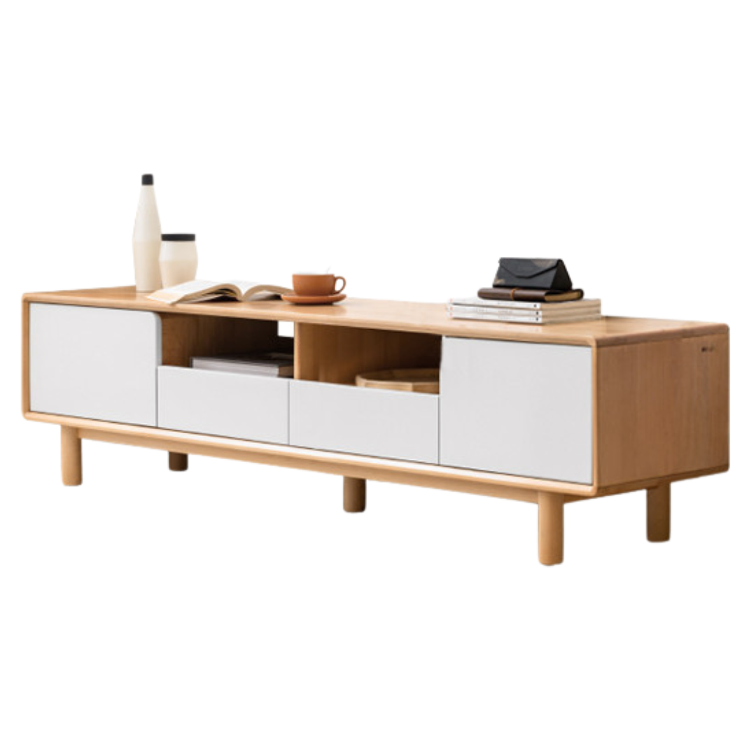 Oak Solid Wood TV Cabinet with Storage.