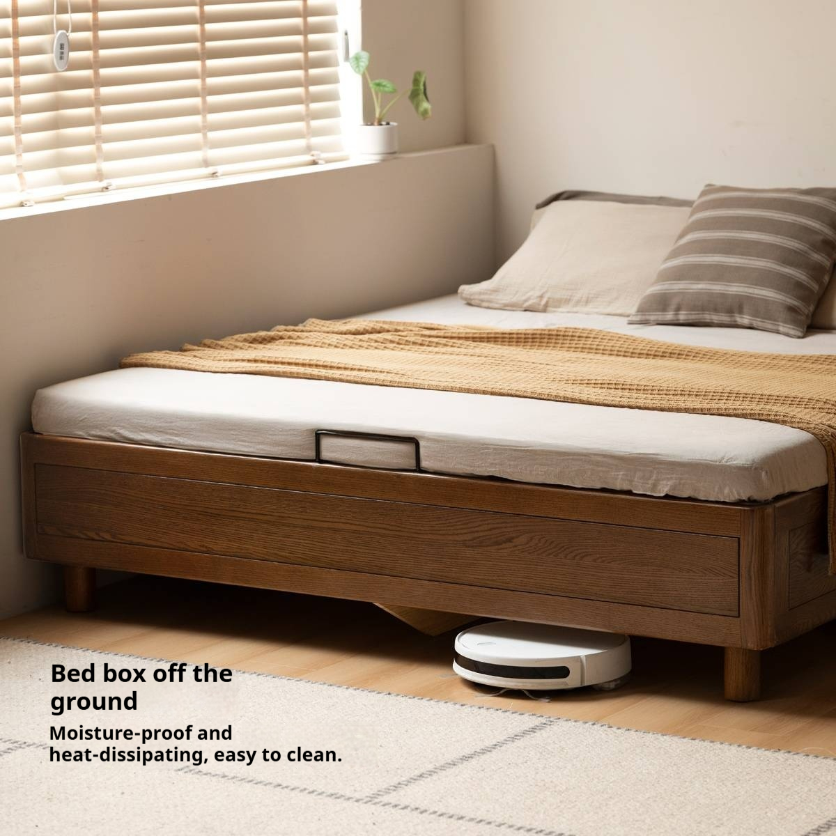 Oak Solid Wood Modern Platform Bed, Headboard-Free Box Bed