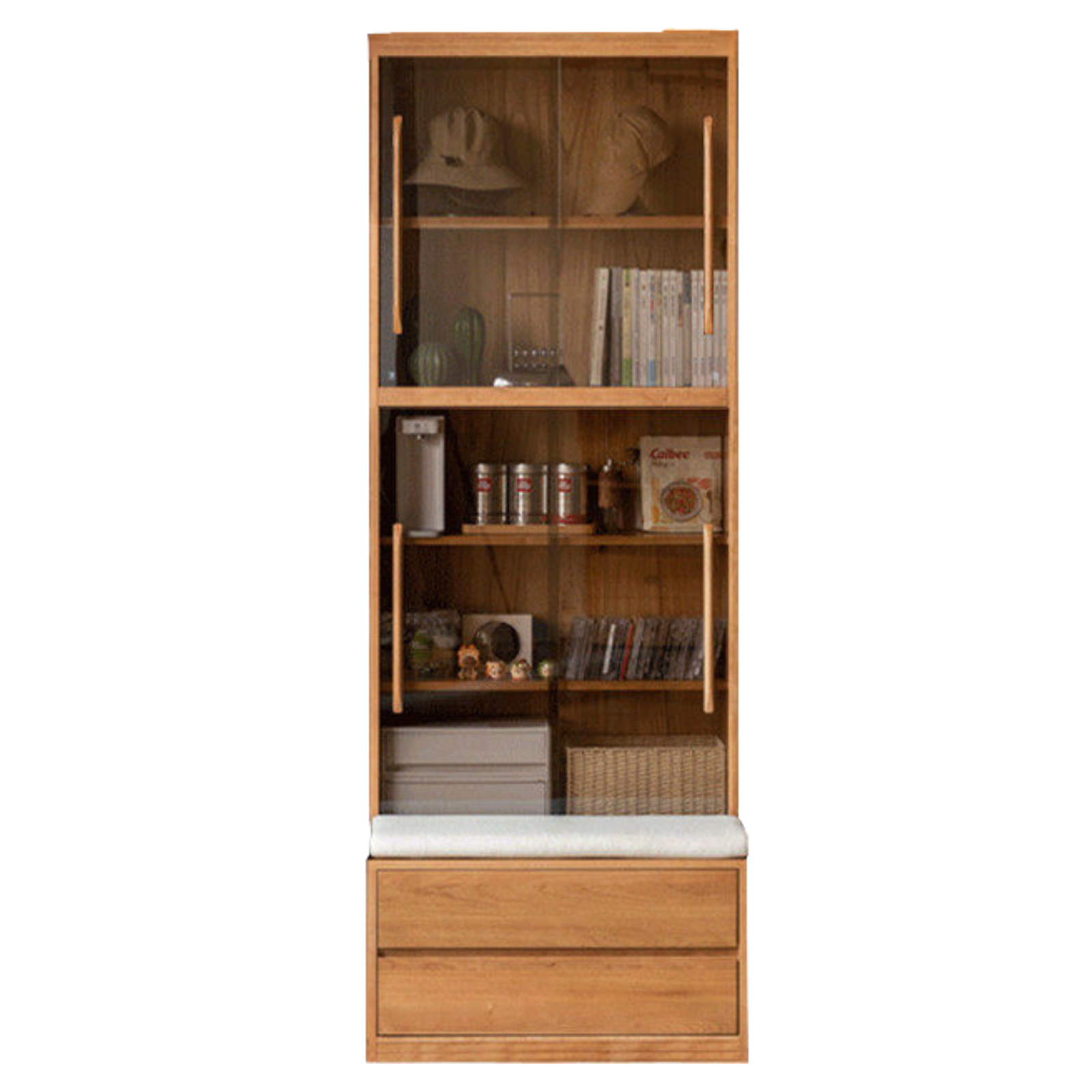 Cherry Solid Wood Bookcase Combination Glass Cabinet