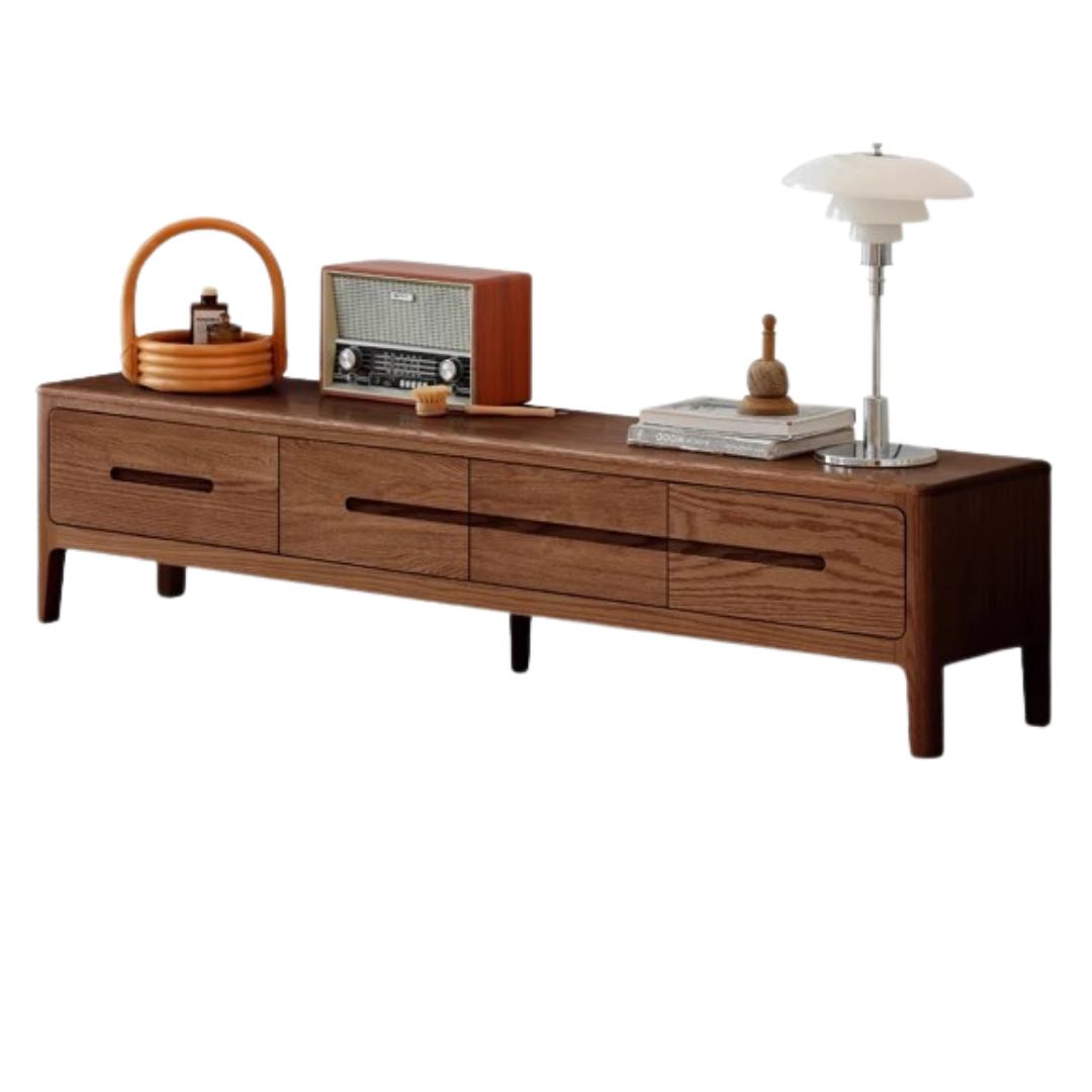 Oak Solid Wood Four-drawer TV Stand.