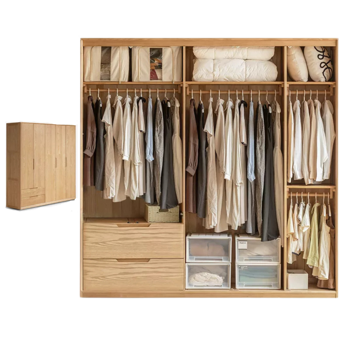 Ash Solid Wood Modular Wardrobe Closet System with Vertical Groove Pulls