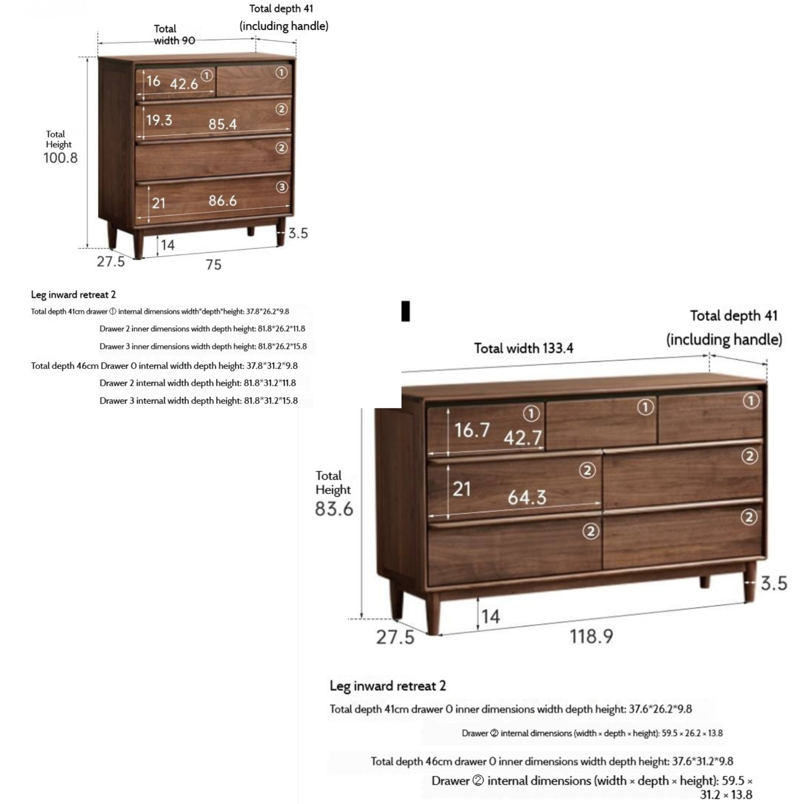 Black Walnut Solid Wood Cabinet Italian Light Luxury Chest of Drawers