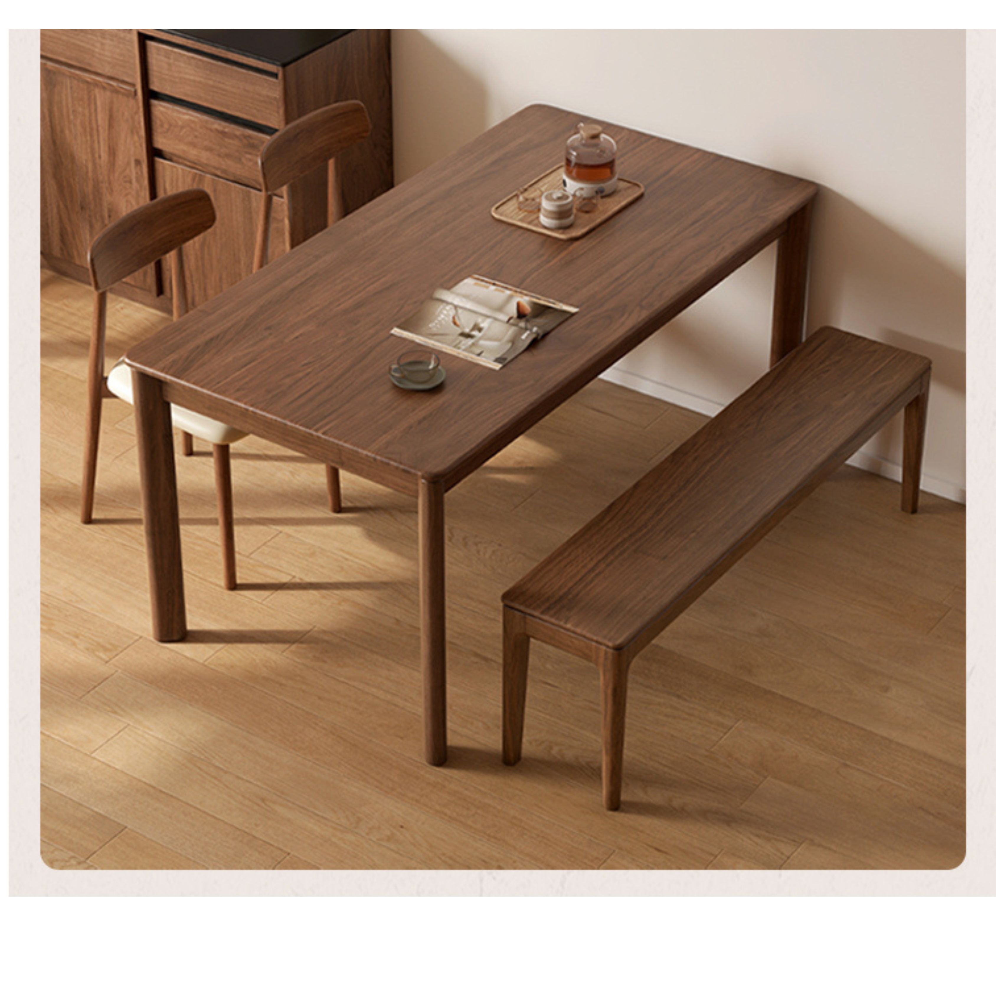 Black Walnut Solid Wood Nordic Long Bench