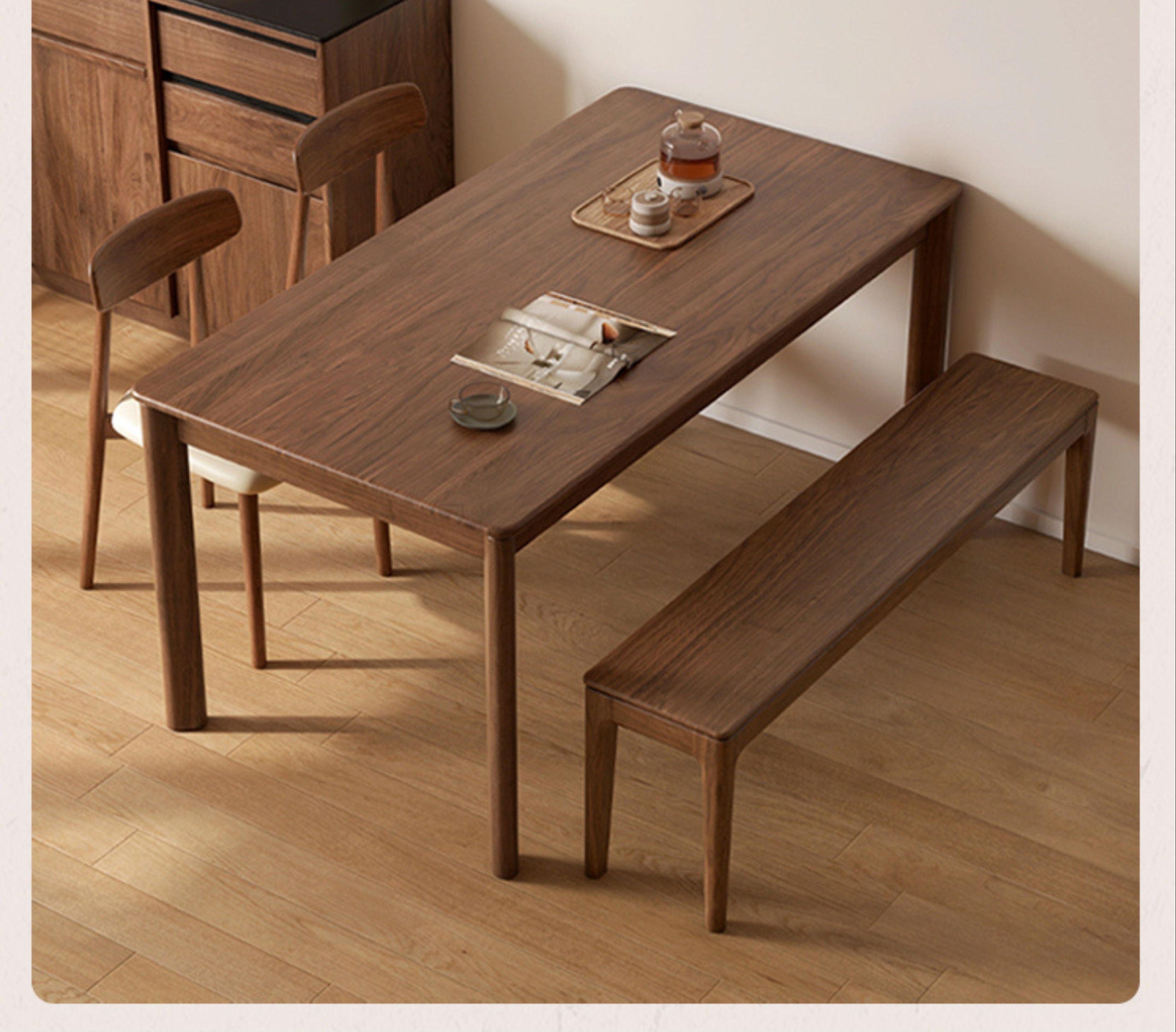 Black Walnut, Oak Solid Wood Nordic Long Bench