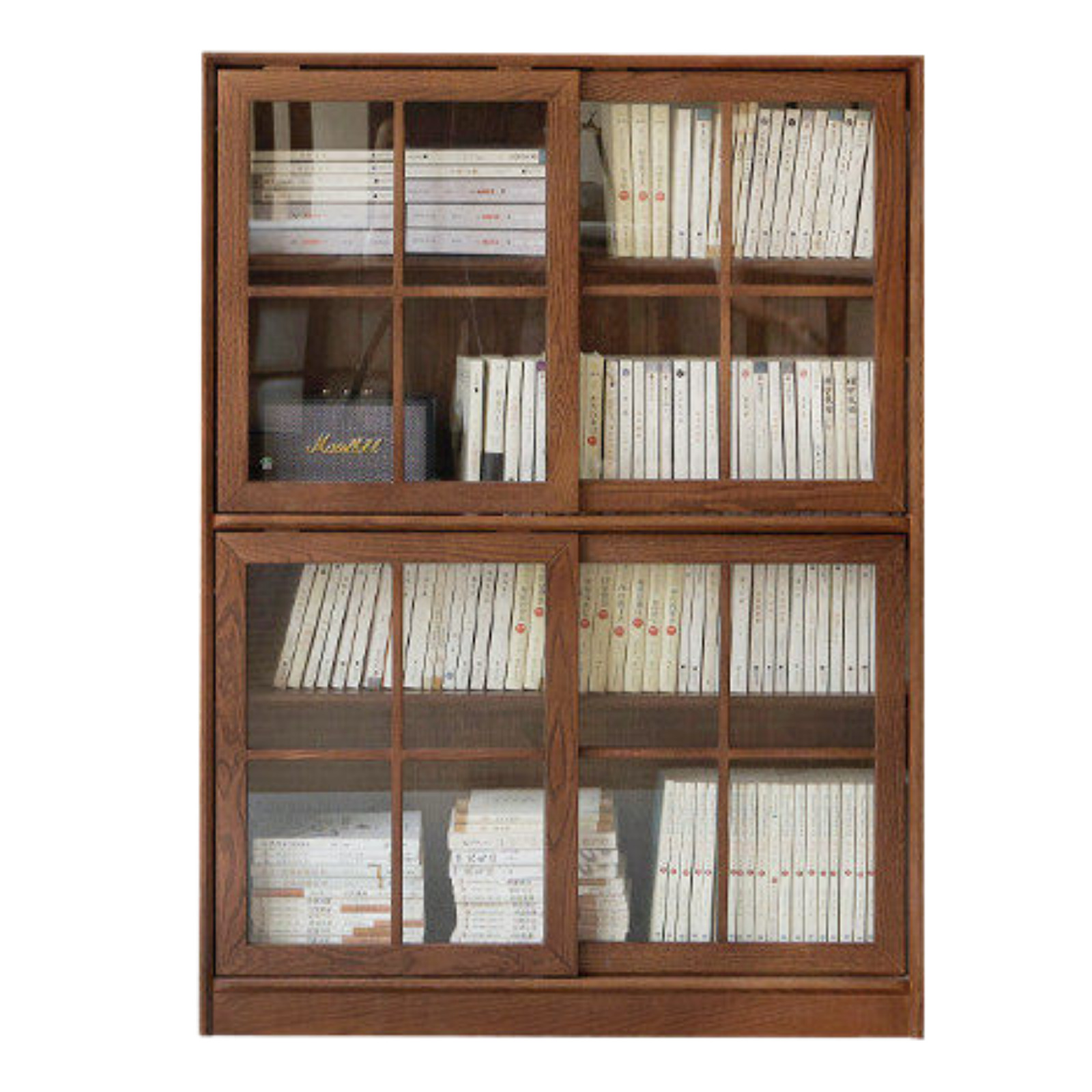 Black Walnut, Oak, Beech Solid Wood Sliding Door Bookcase