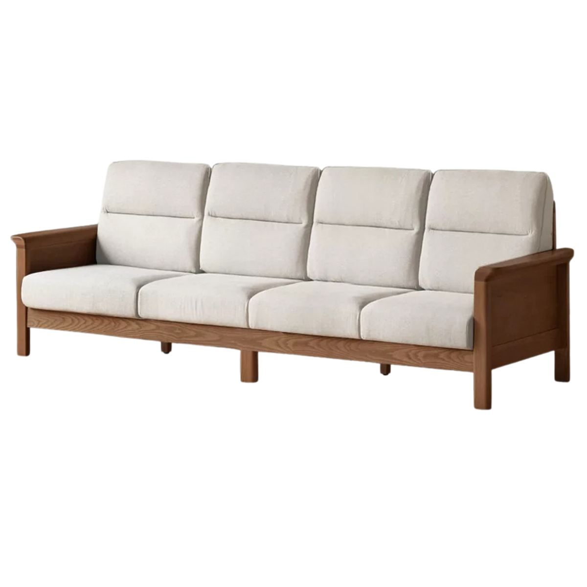 Ash Solid Wood Exposed Wood Frame Sofa with Slat Back Panel