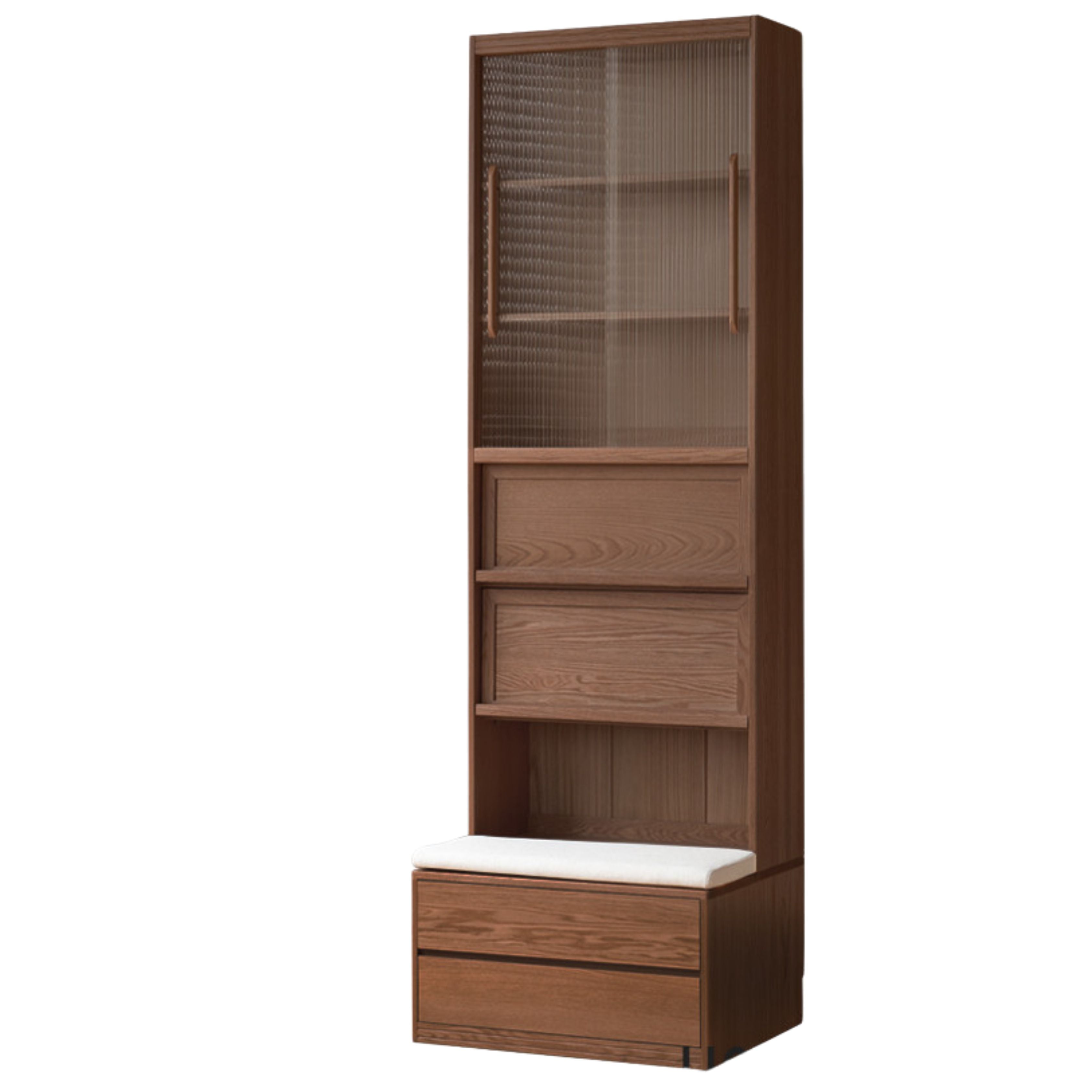 Black Walnut, Oak, Sandalwood, Ash Solid Wood Light Luxury Combined Bookshelf With Seat