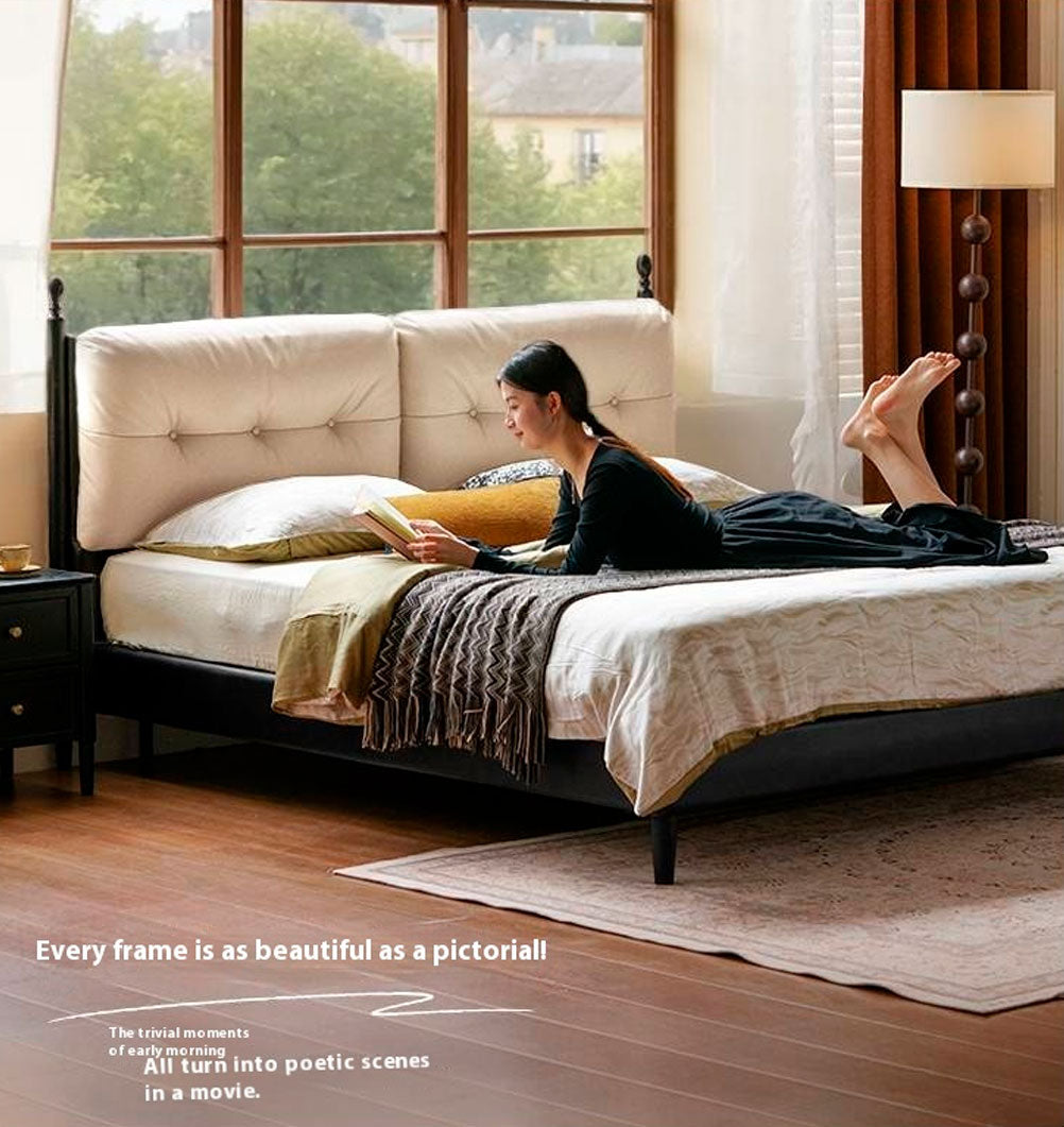 Genuine Leather Soft Bed French Retro Style