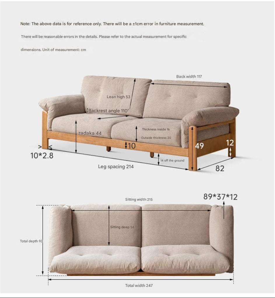 Ash Solid Wood Genuine leather, fabric Exposed Frame Sofa with Tufted Cushions