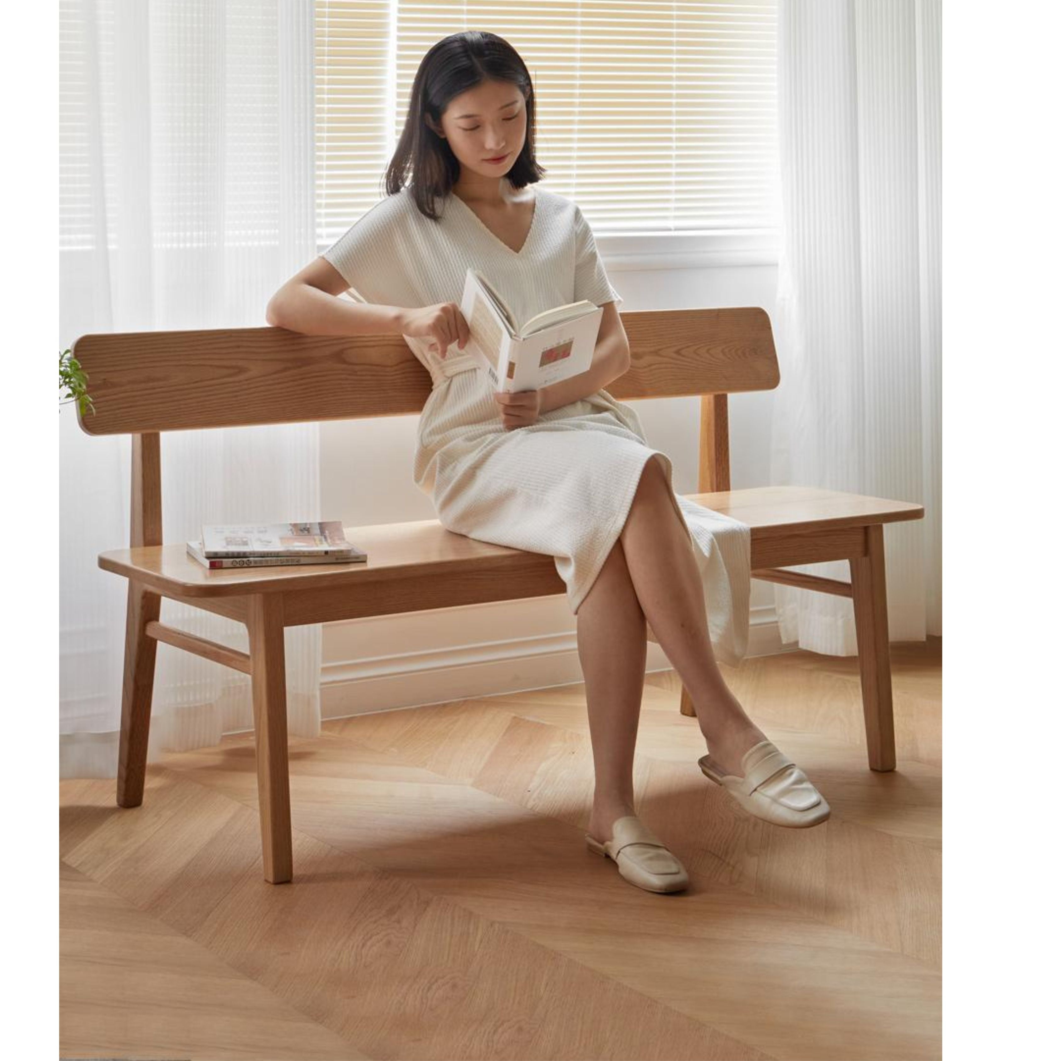 Ash, Oak Solid Wood Nordic Long Bench