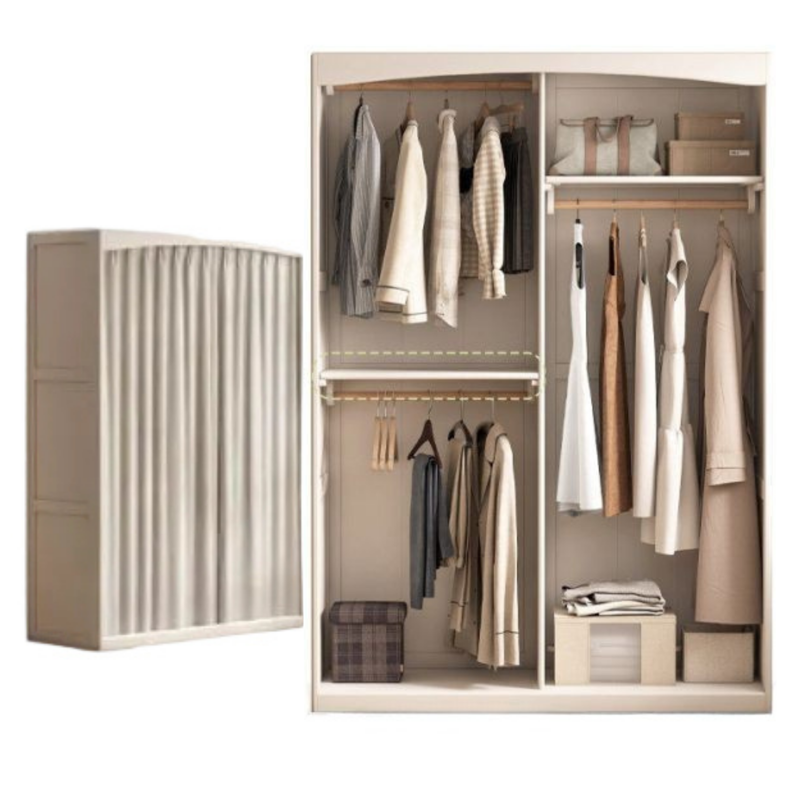 Solid RubberWood Wardrobe with curtains Design