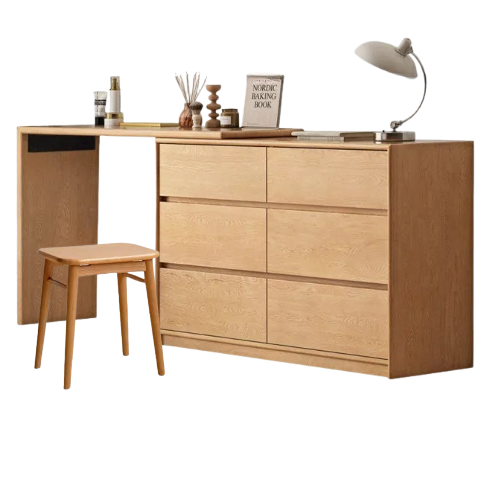 Oak, Solid Rubberwood, Beech Vanity Table L-Shaped Corner.