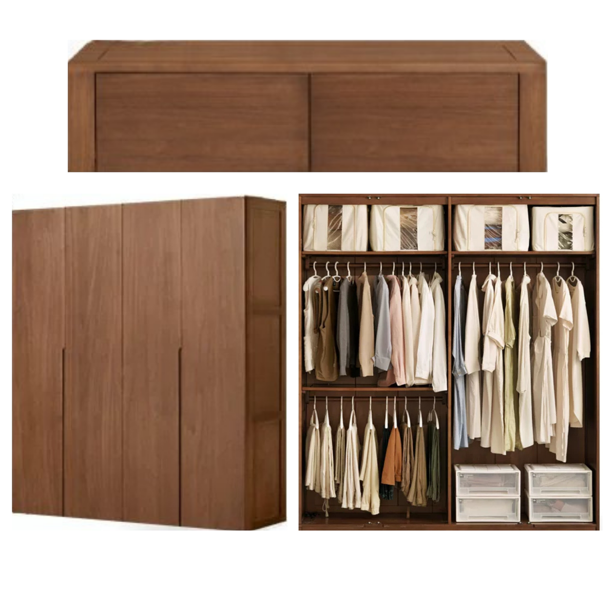 Black Walnut Solid Wood Floor-to-Ceiling Wardrobe Closet System with Flush Hinged Doors