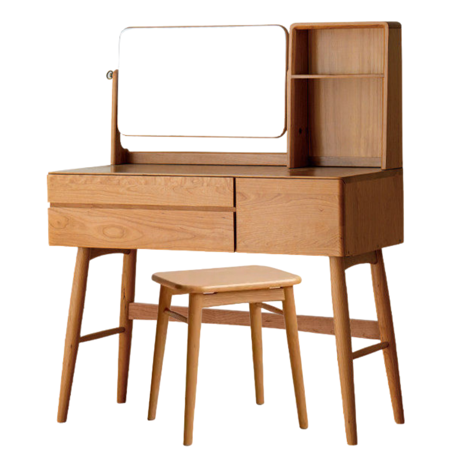 Cherry Solid Wood Vanity Table Nordic Makeup Mirror.