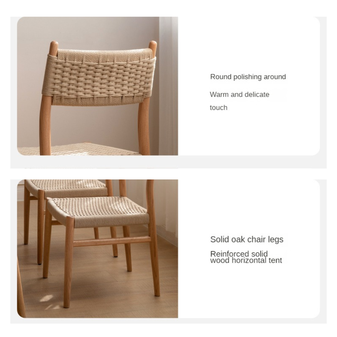 Oak, Cherry Solid Wood Rope Dining Chair