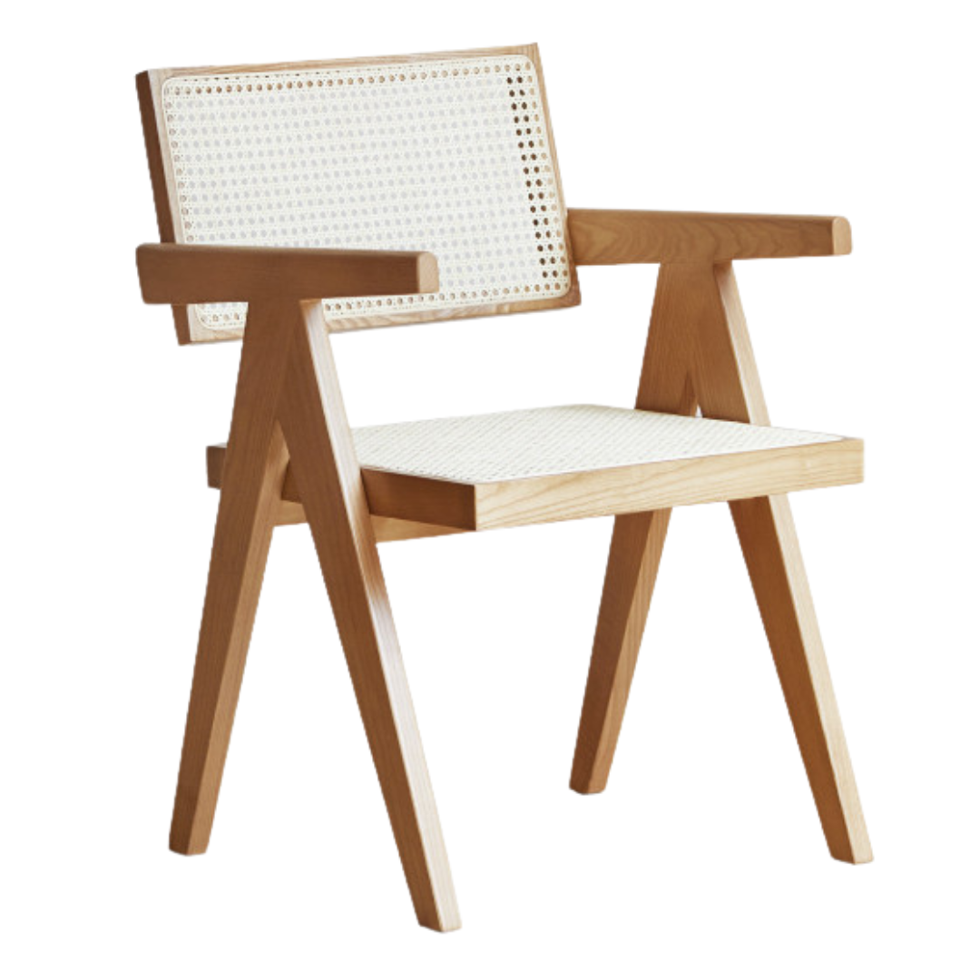 Ash, Oak, Cherry, Black Walnut, Beech Solid Wood Retro Rattan Chair