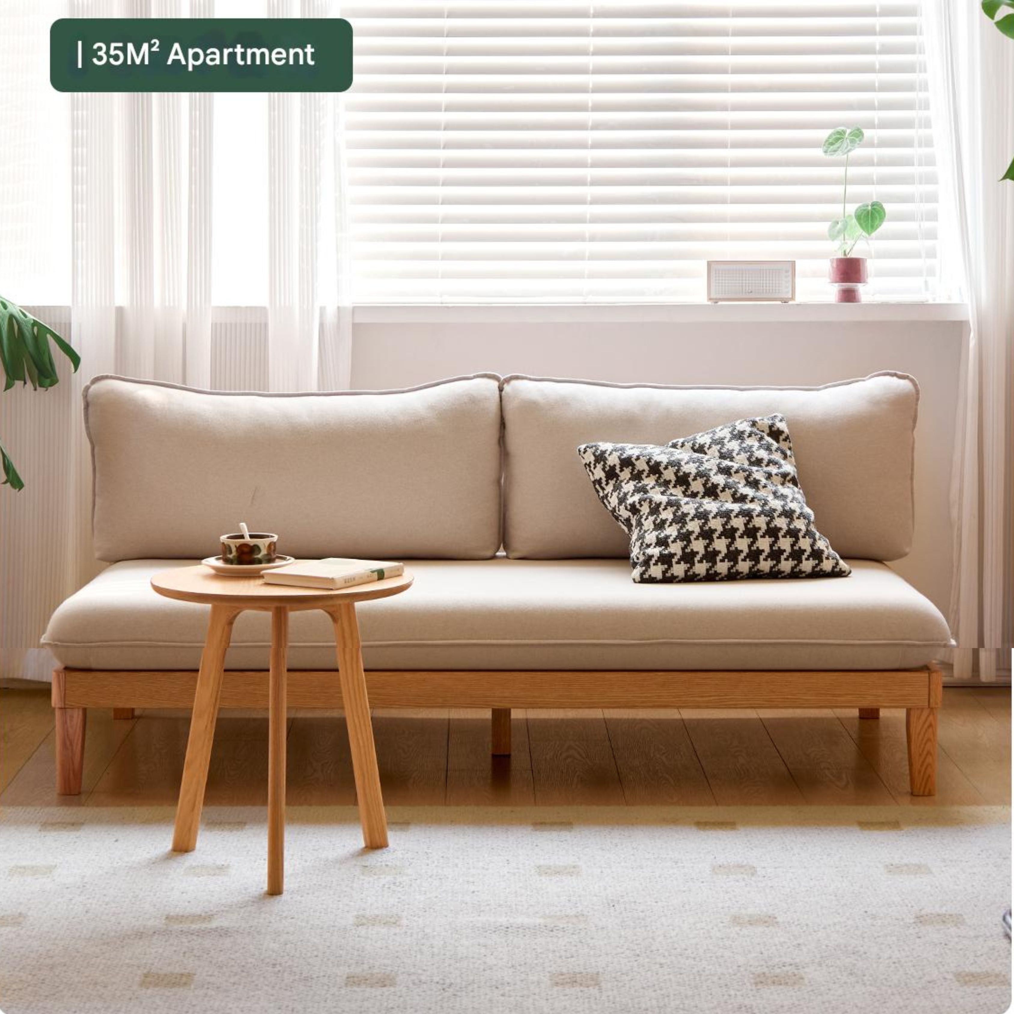 Oak Solid wood Armless Straight Fabric Sofa.
