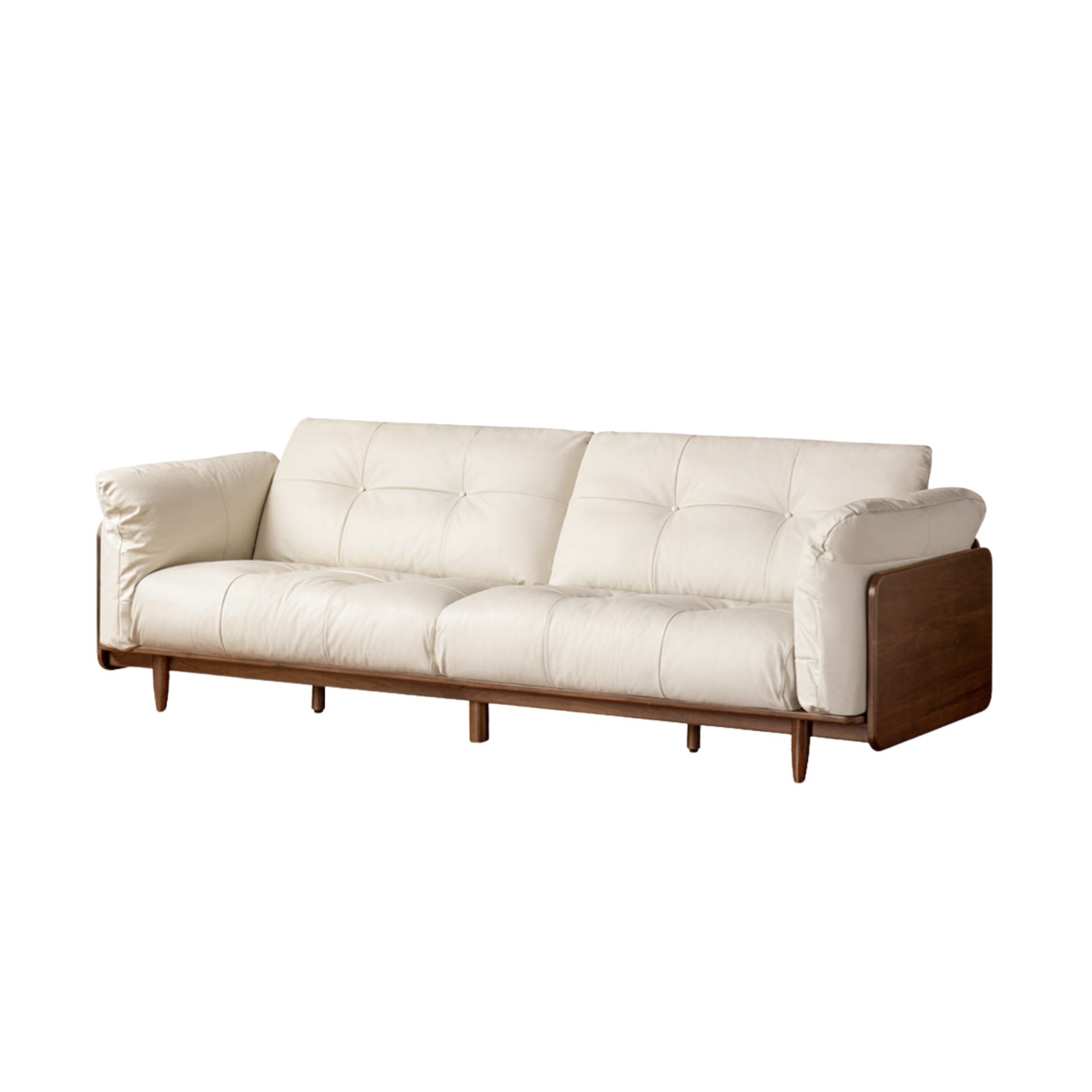 Black Walnut, Oak Solid Wood Genuine Leather Sofa Italian-Inspired