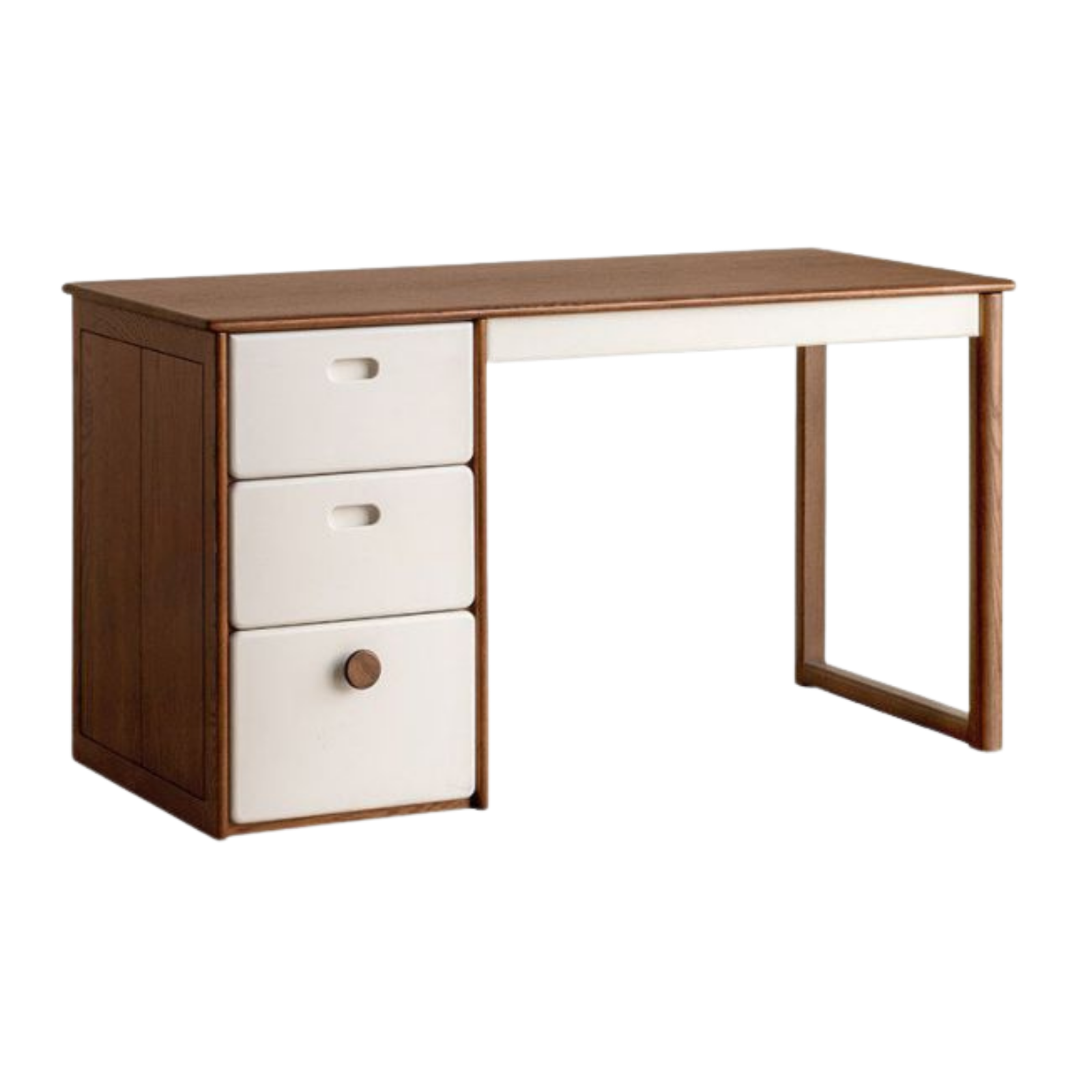 Oak Solid Wood Retro Style Kids Study Desk with Integrated Bookshelf