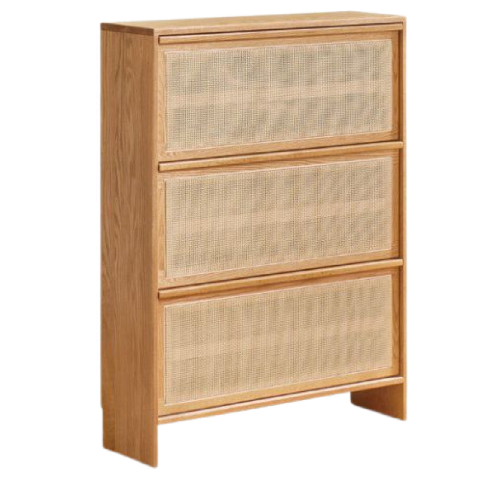 Oak Solid Wood Shoe Cabinet with Modern Minimalist Flip Door, Rattan Accents