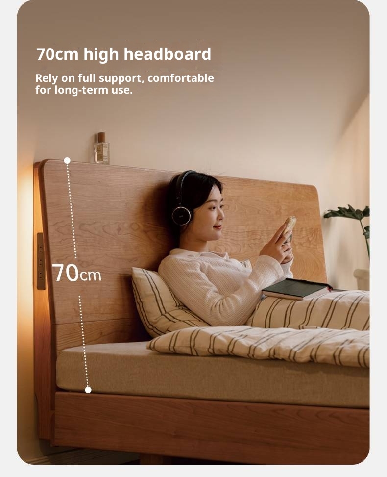 Cherry Solid Wood Suspended Bed with Light