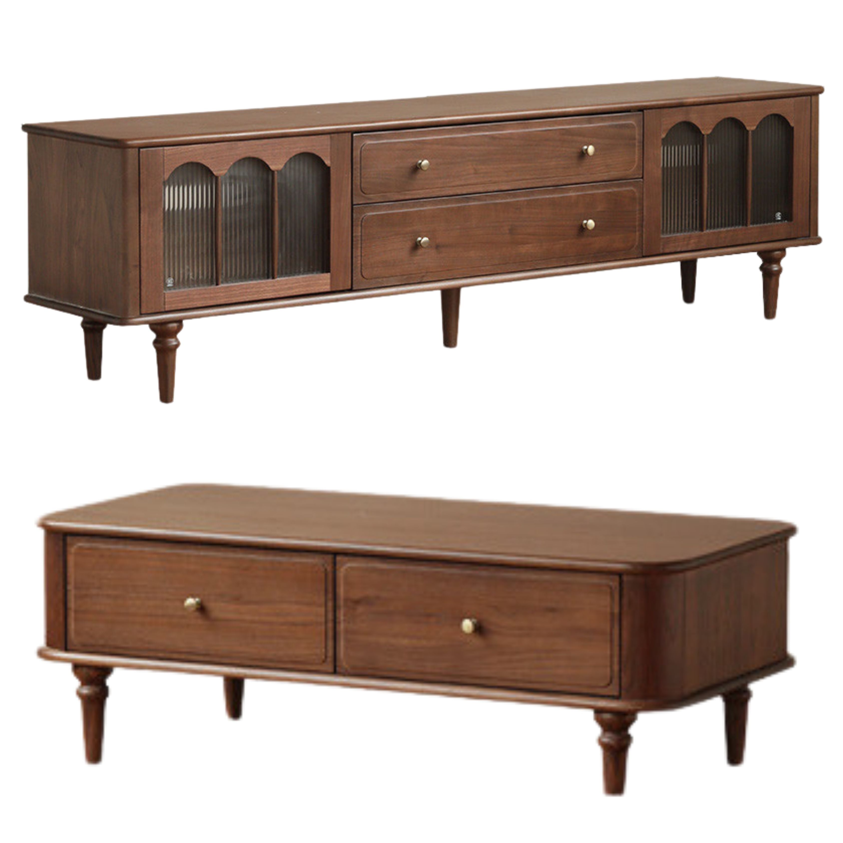 Black Walnut Solid Wood American Retro TV Cabinet.
