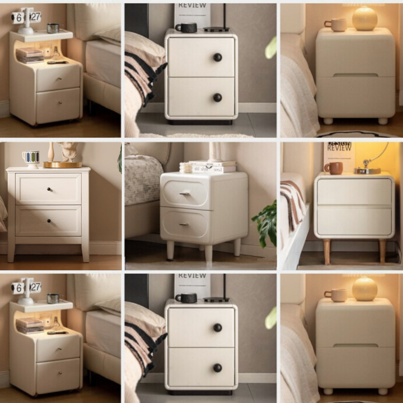 Beech Solid Wood White Cream Style Nightstand