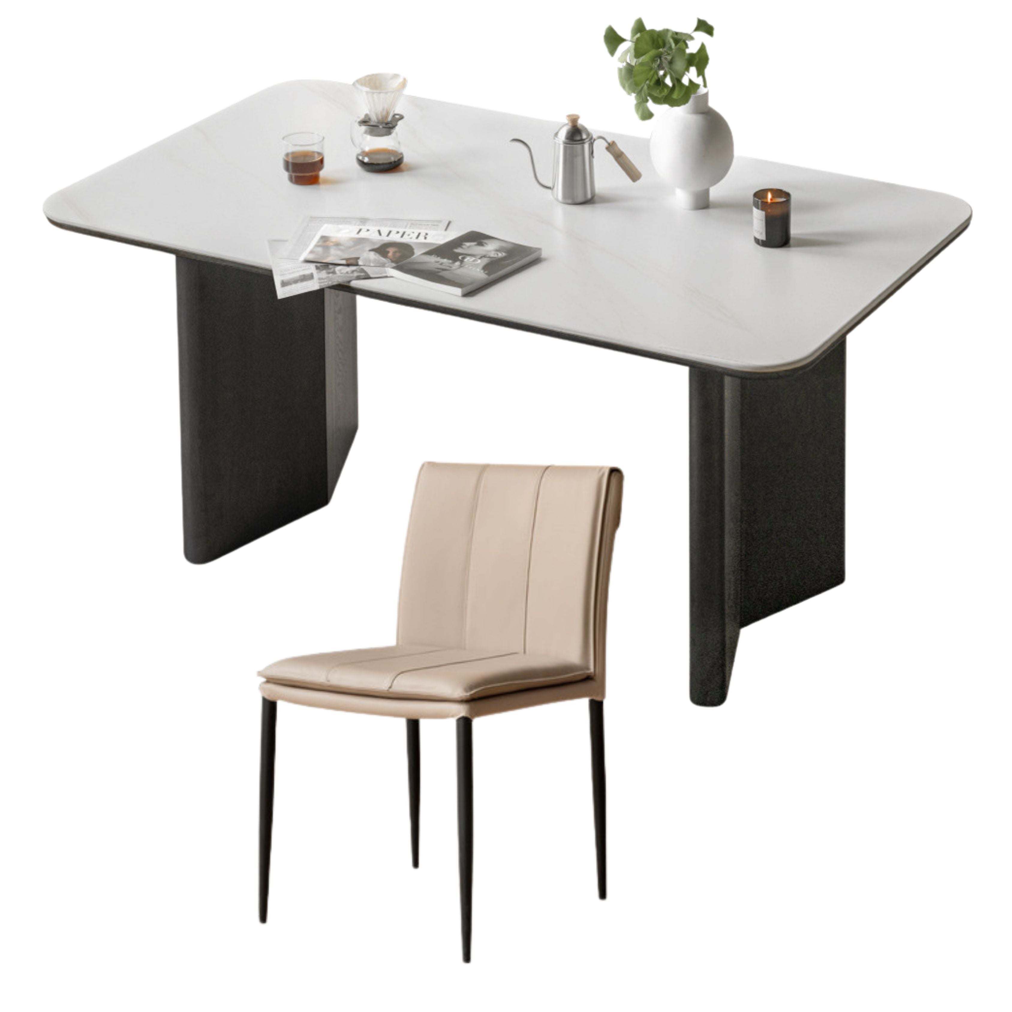 Oak Solid Wood, Solid Rubberwood Slate Italian Dining Table