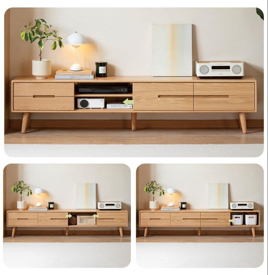 Oak Solid Wood TV Stand Sliding Doors: