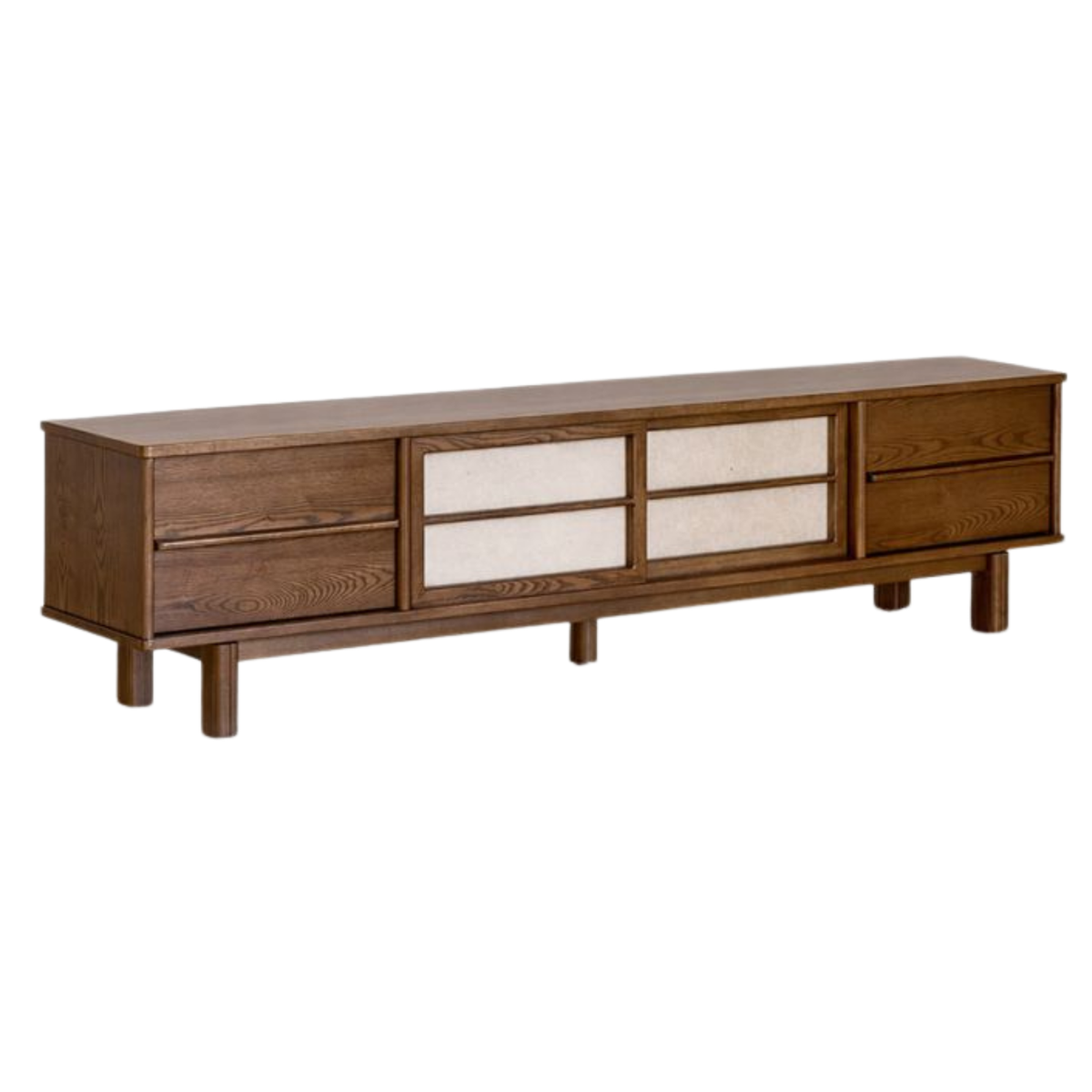 Ash Solid Wood Japanese Shoji-Style TV Console with LED Ambient Lighting