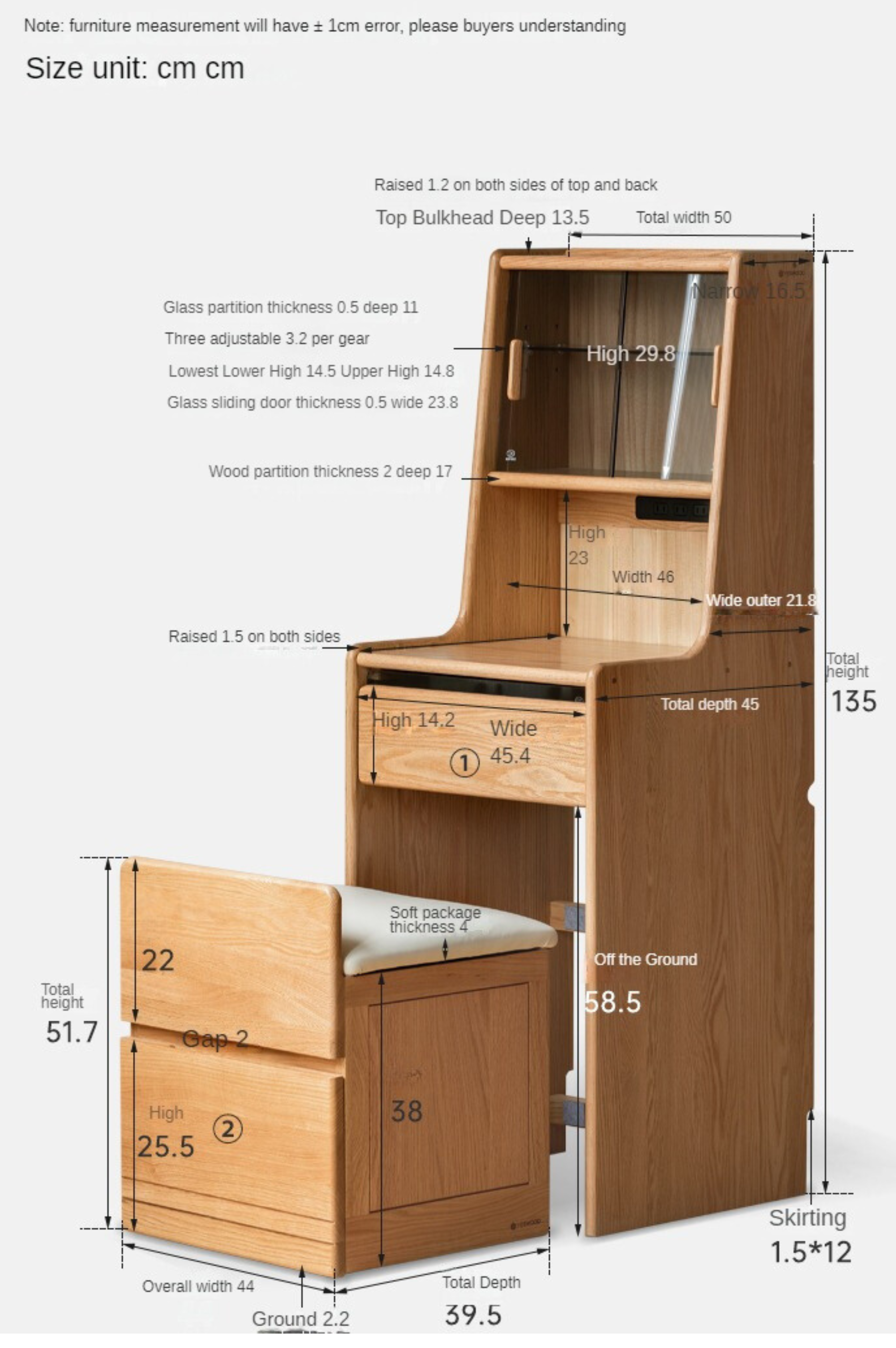 Oak, Solid Rubberwood Modern Vanity Table
