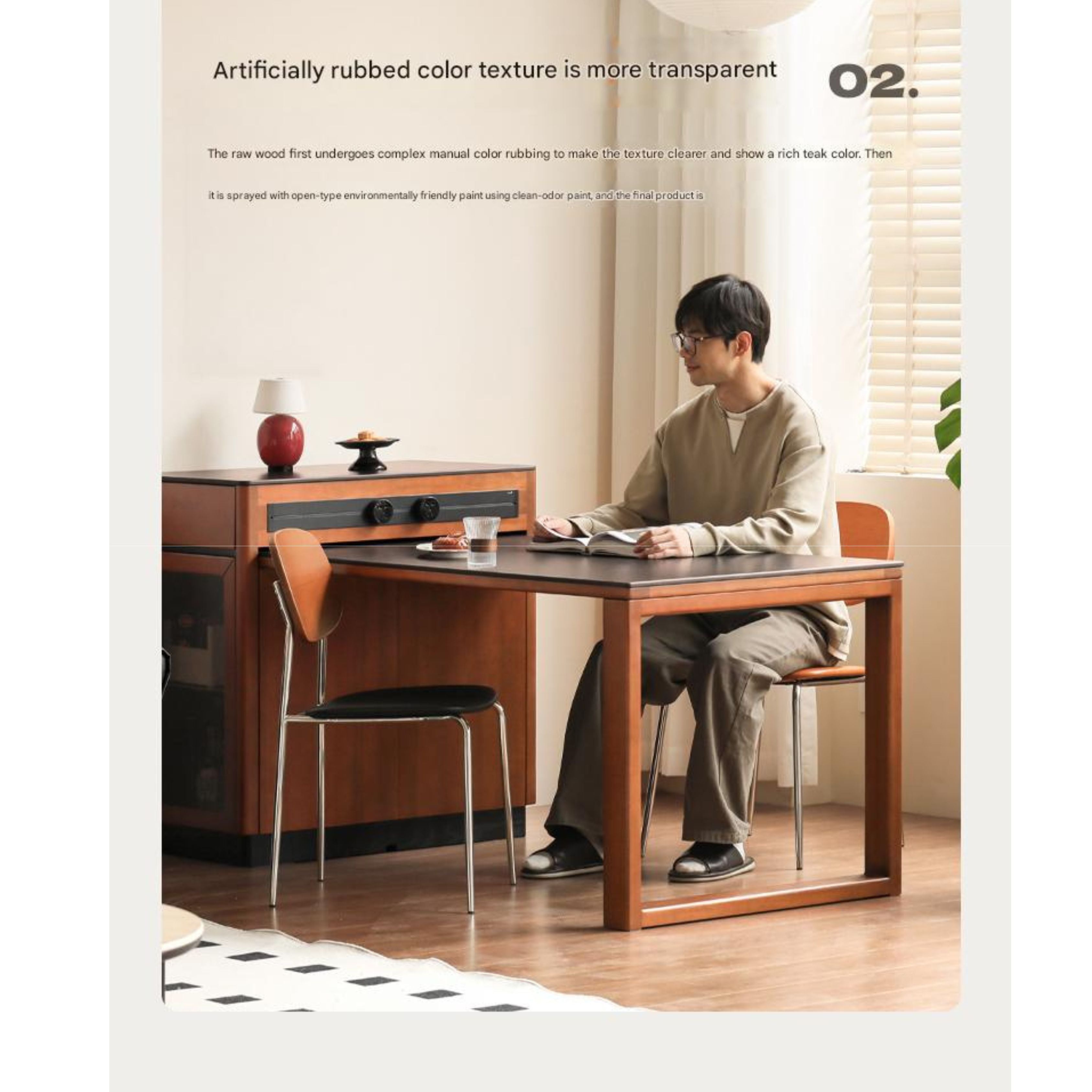 Poplar Solid Wood Island Retro Retractable Rock Plate Table Integrated.
