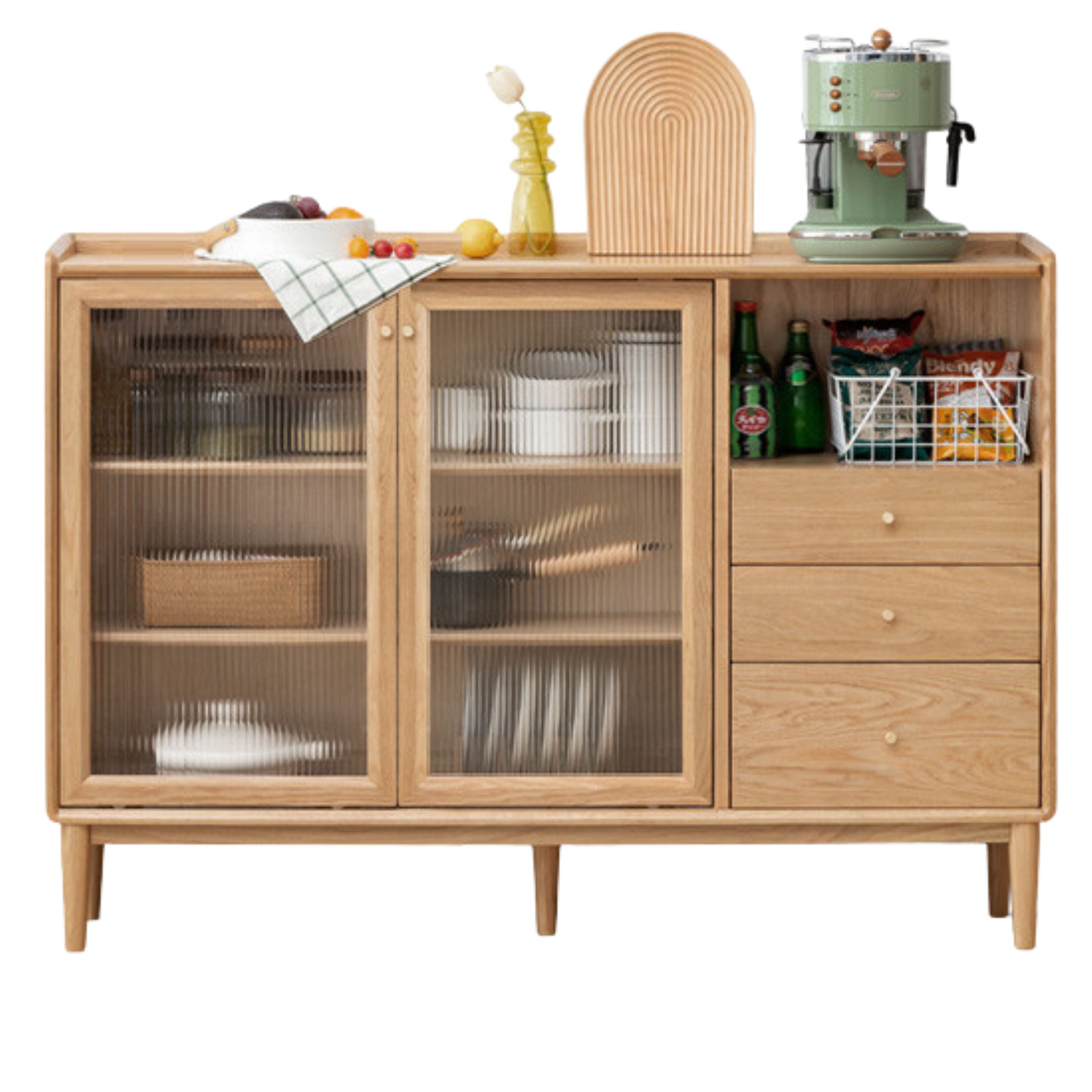Oak, Ash, Black Walnut, Cherry, Beech Solid Wood, Solid RubberWood Ultra-thin Sideboard Sliding Door