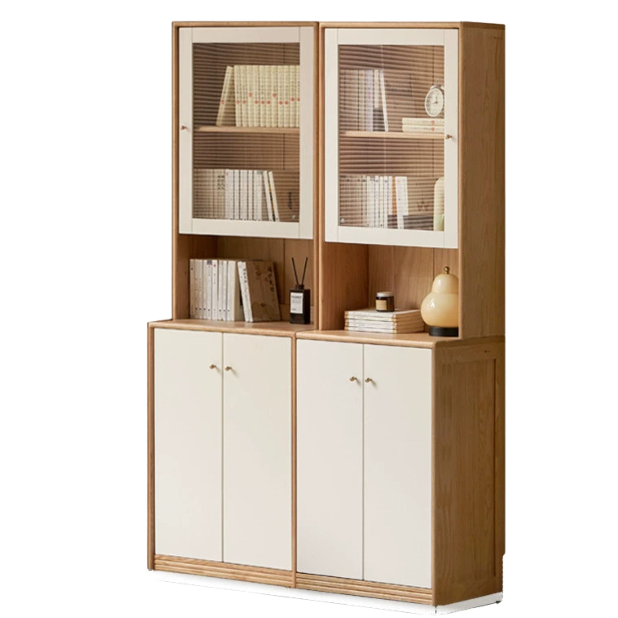 Solid Rubberwood, Oak Solid Wood Combination Bookcase.
