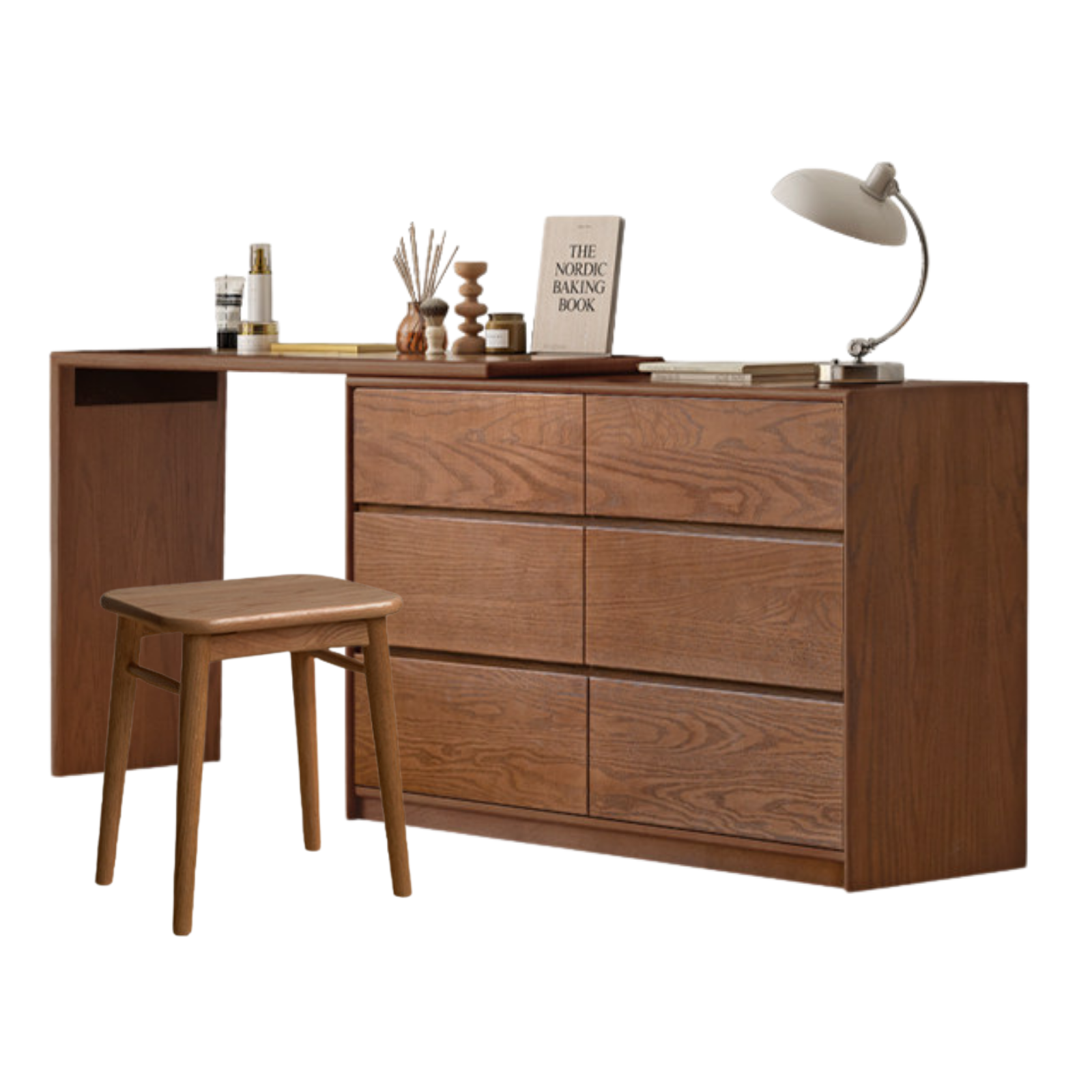 Oak, Solid Rubberwood, Beech Vanity Table L-Shaped Corner.