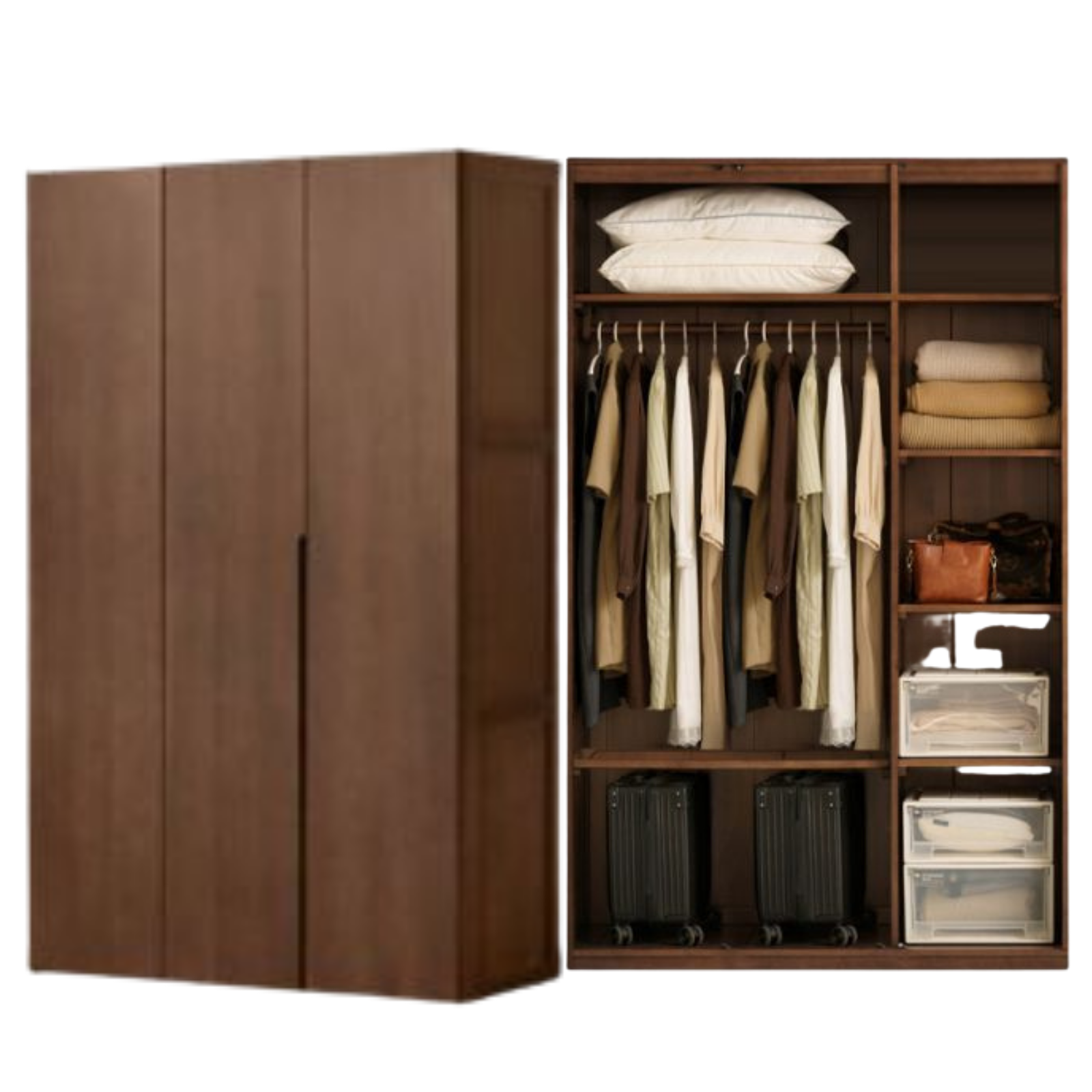 Black Walnut, Sandalwood Solid Wood Modern Style Wardrobe