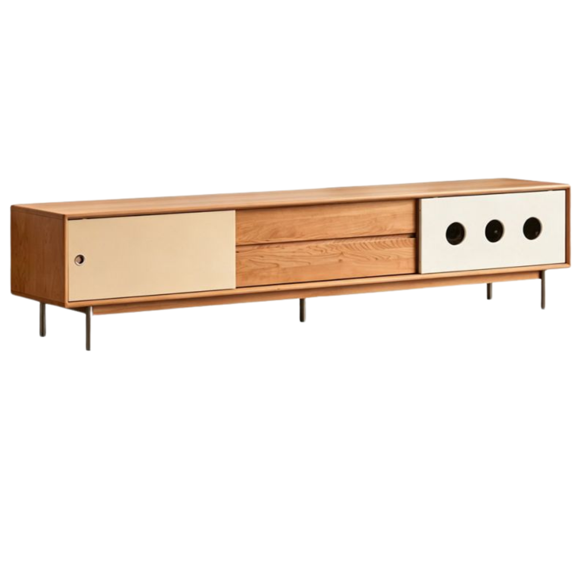 Cherry Solid Wood Bauhaus TV Stand with Color-Block Storage