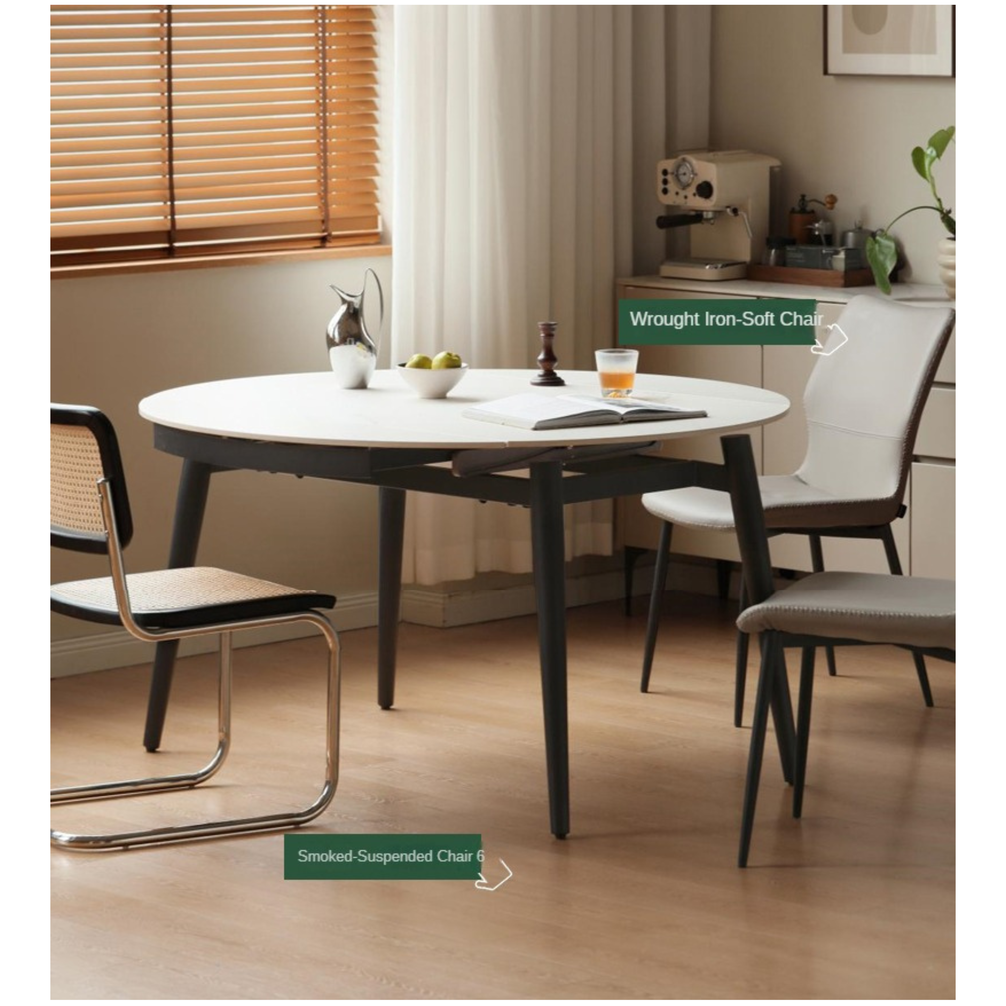 Folding Rock Table Metal Legs Light Luxury Round Dining Table