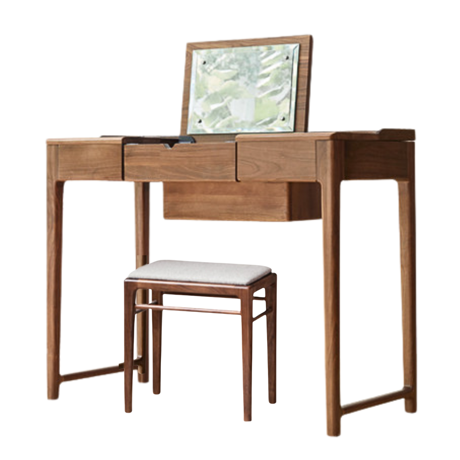 Black Walnut, Ash Solid Wood Flip Vanity Table.