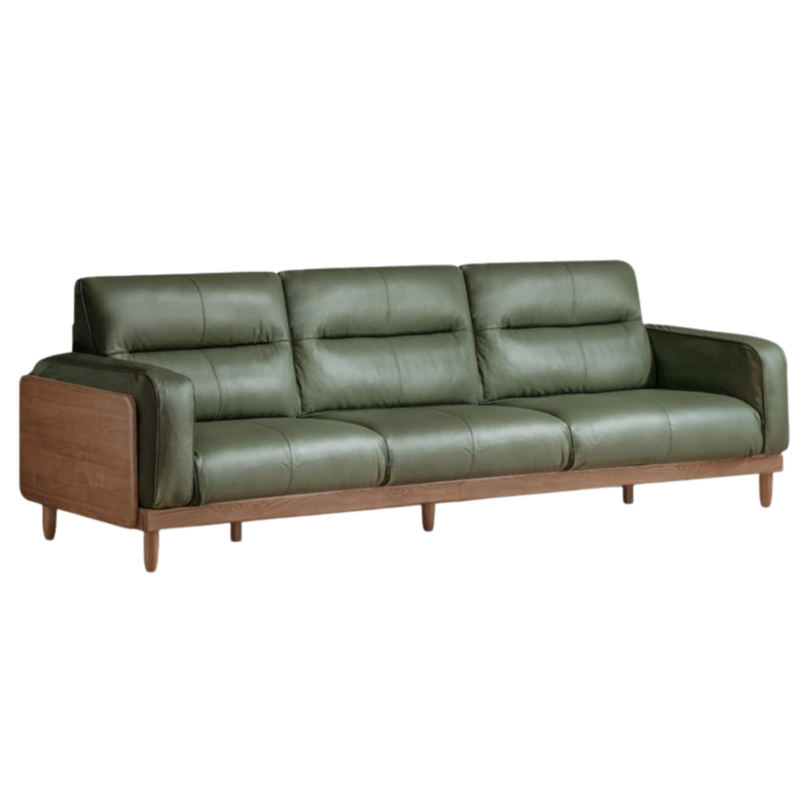 Ash Solid Wood Genuine Leather High Back Sofa