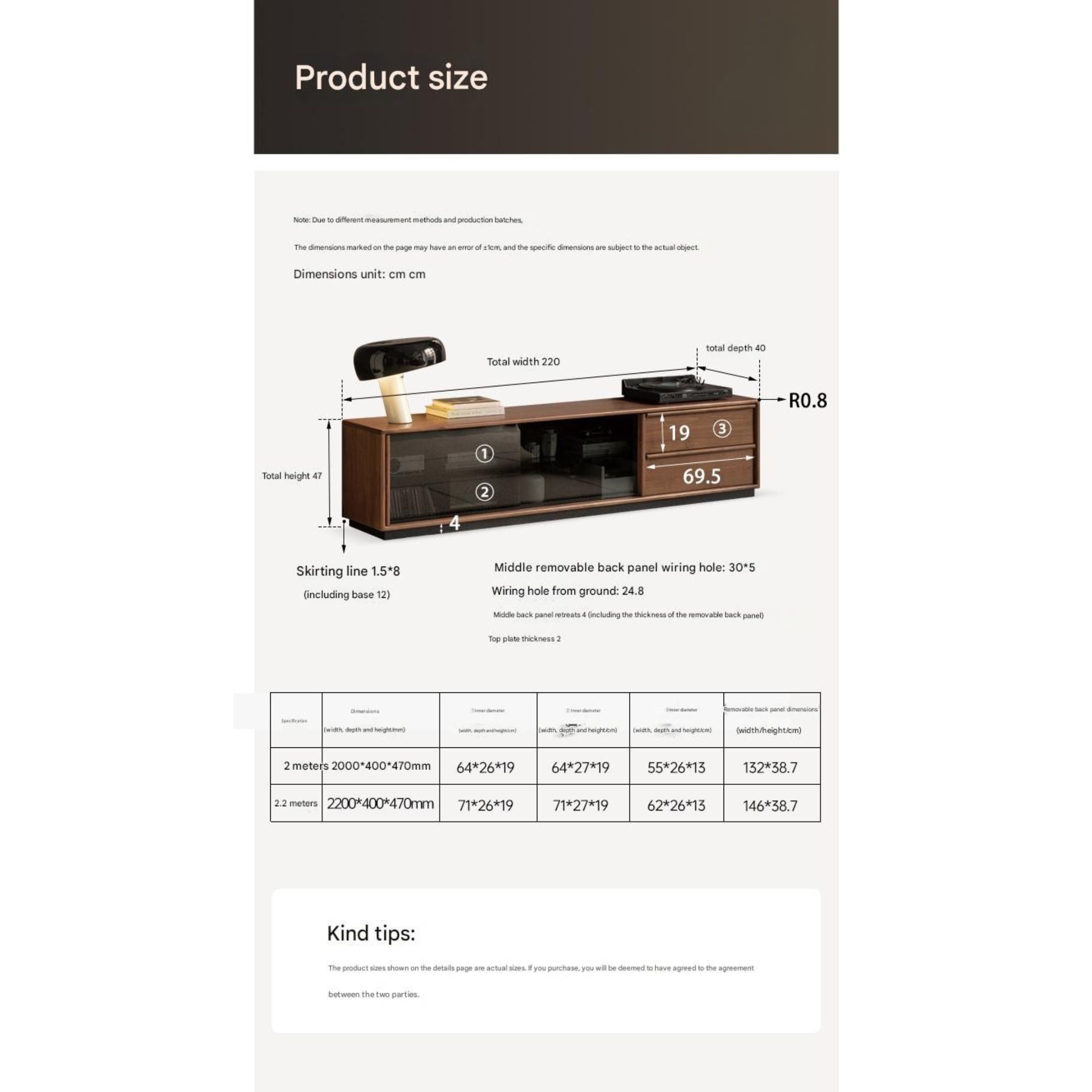 Black Walnut, Oak Solid Wood Italian Light Luxury Floor TV Cabinet.