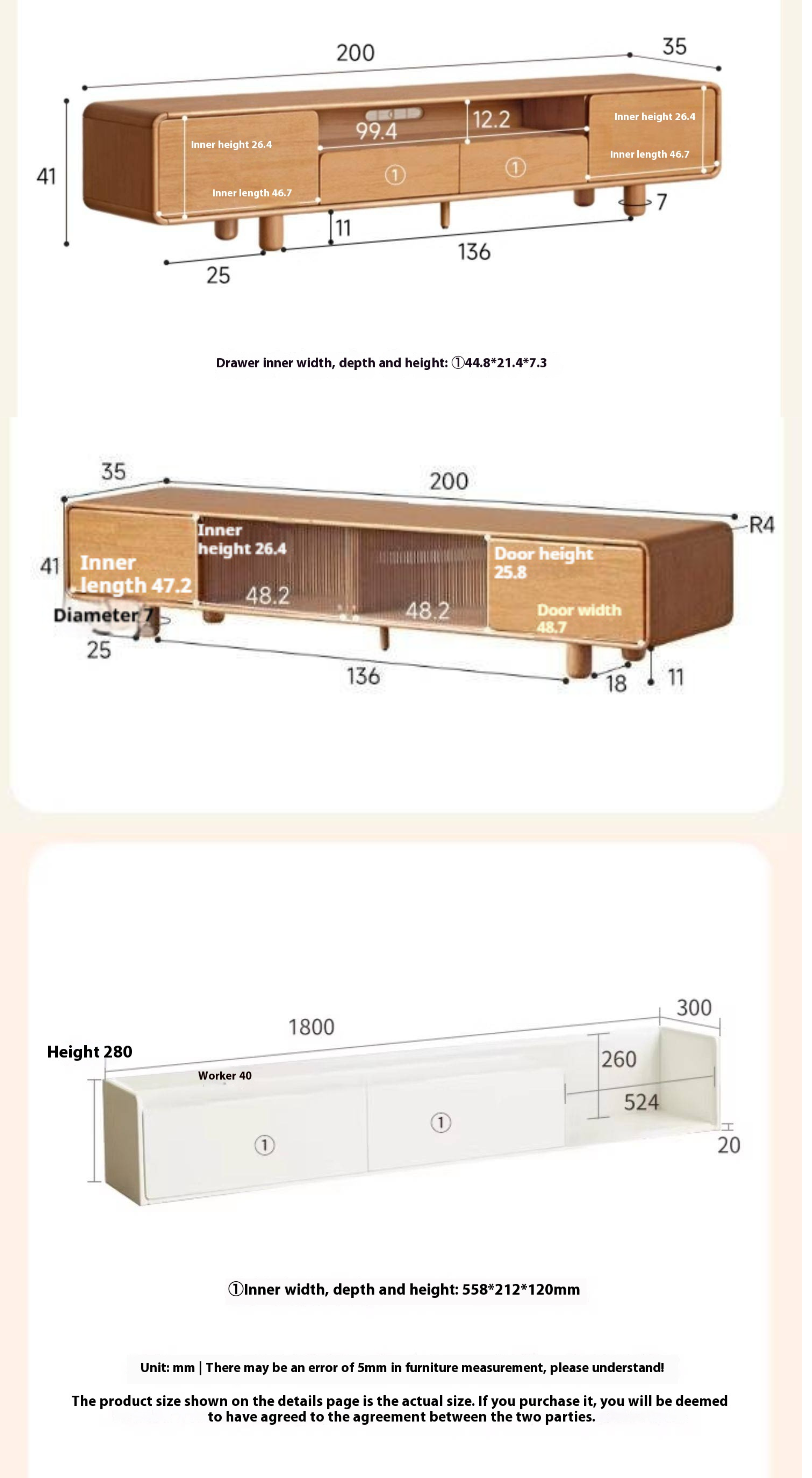 Solid Rubberwood Scandinavian TV Stand
